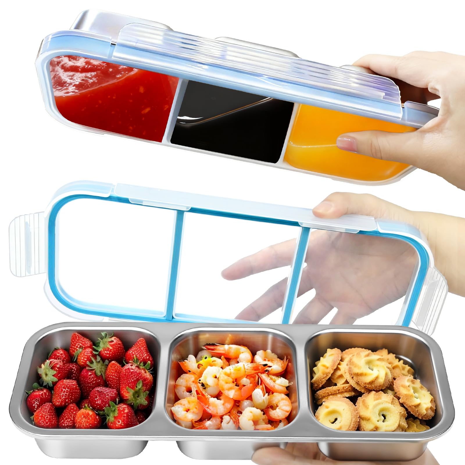 Fruiid Stainless Steel Snack Containers With Lids,(2Pack) 2 Compartment Snackle Box Airtight Leakproof, Reusable Bento Box Food 