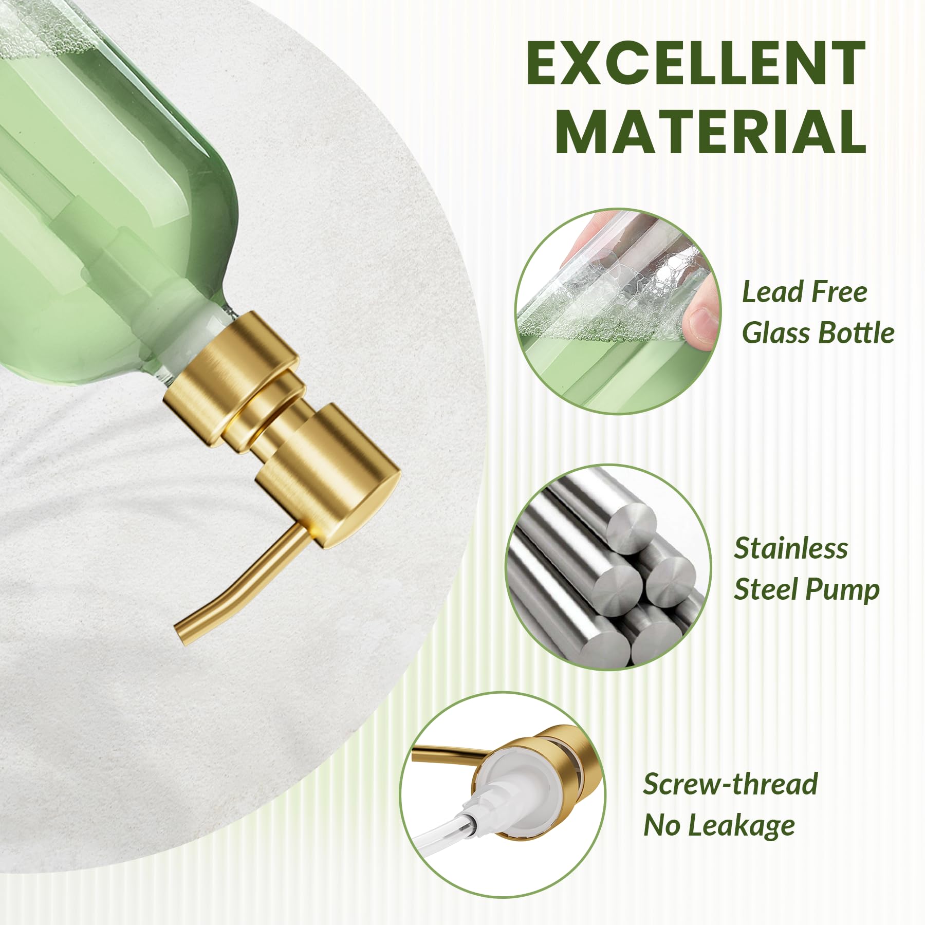 Amazerbath Soap Dispenser, 2 Pack Glass Soap Dispenser With Pump Stainless Steel, 17Oz Gold Hand Soap Dispenser, Clear Soap Disp