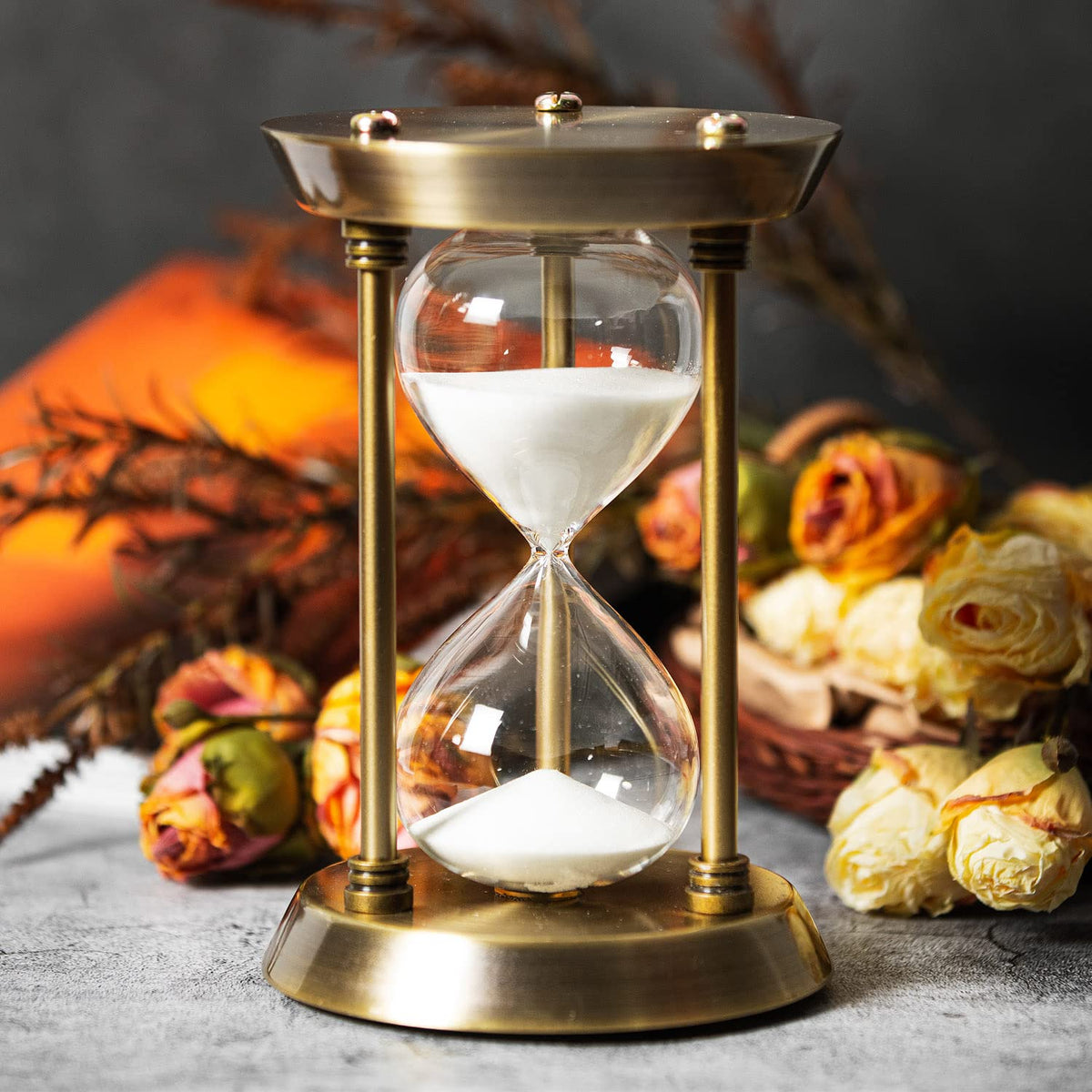 60 Minute Hourglass Sand Timer With Metal Frame, Big Size Antique Sand Clock, Bronze