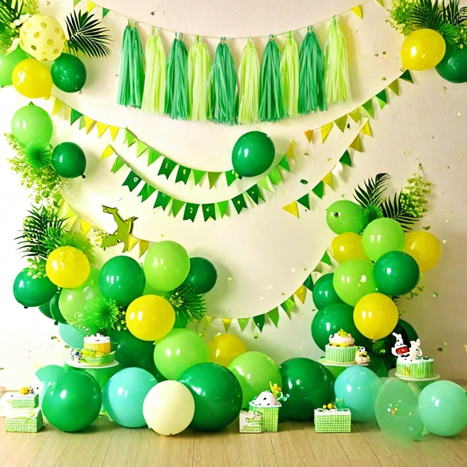 Aimto 20pcs Lime Green and Dark Green Shiny Tassel Garland Banner Tissue Paper Tassels for Party Decorations