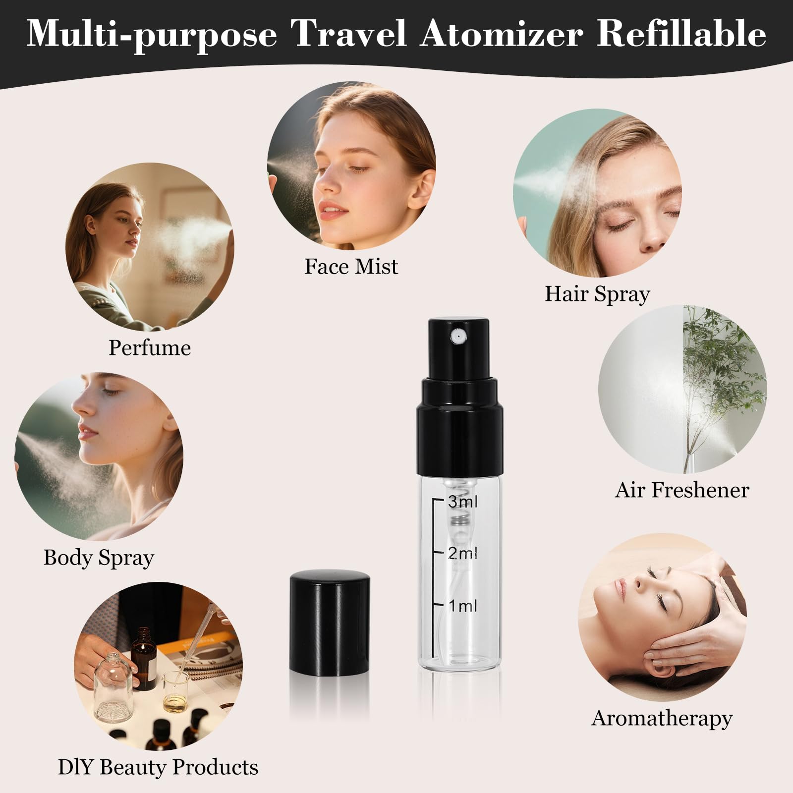 Beomeen 12Pcs 3Ml Clear Glass Perfume Travel Refillable Spray Bottles, Mini Perfume Bottle Empty, Portable Cologne Atomizer Spra