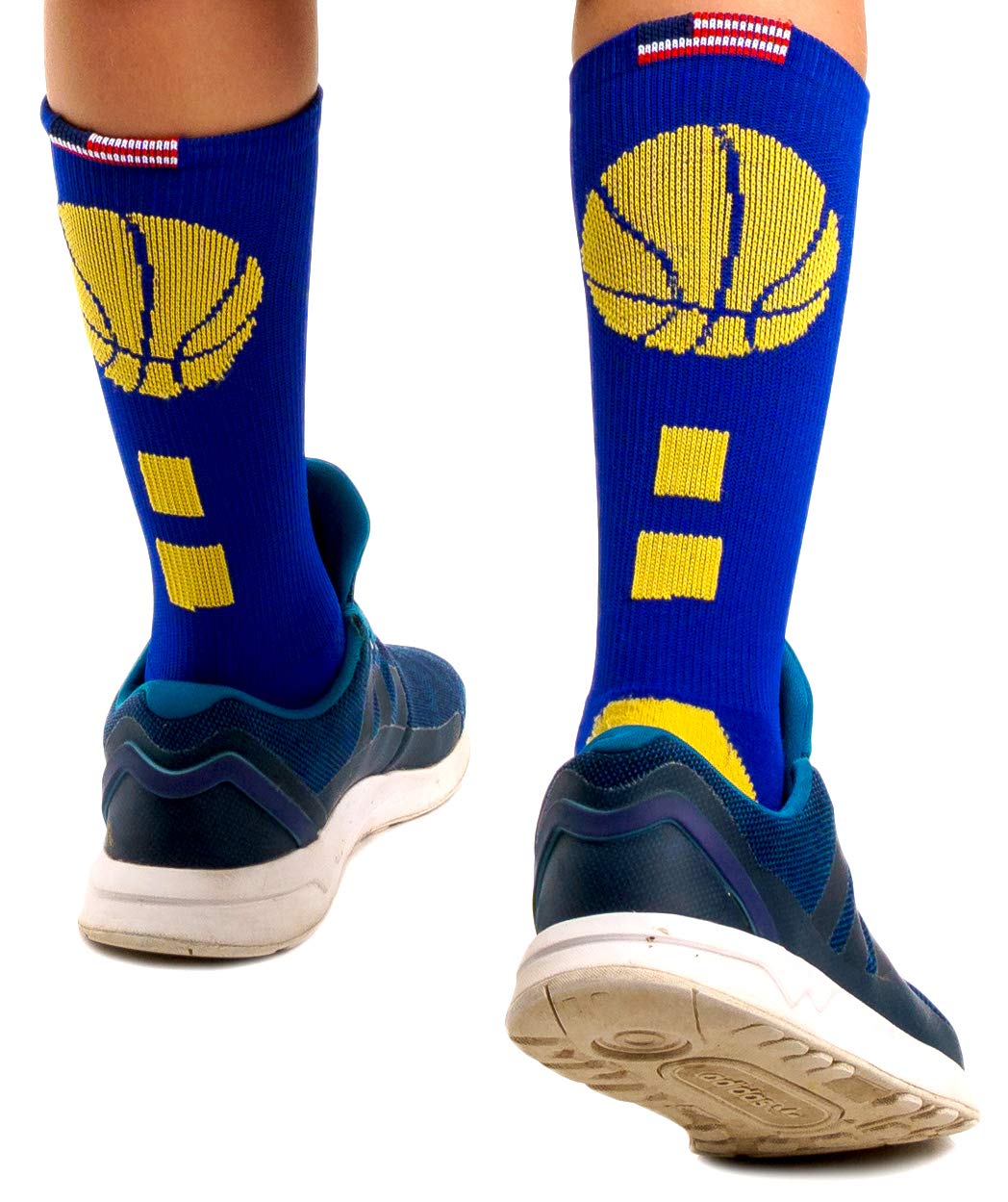 Forever Fanatics Youth Boys Basketball Socks Sports Athletic Crew Socks With Basketball Arm Sleeve - Made In Usa (30 Royalgold,