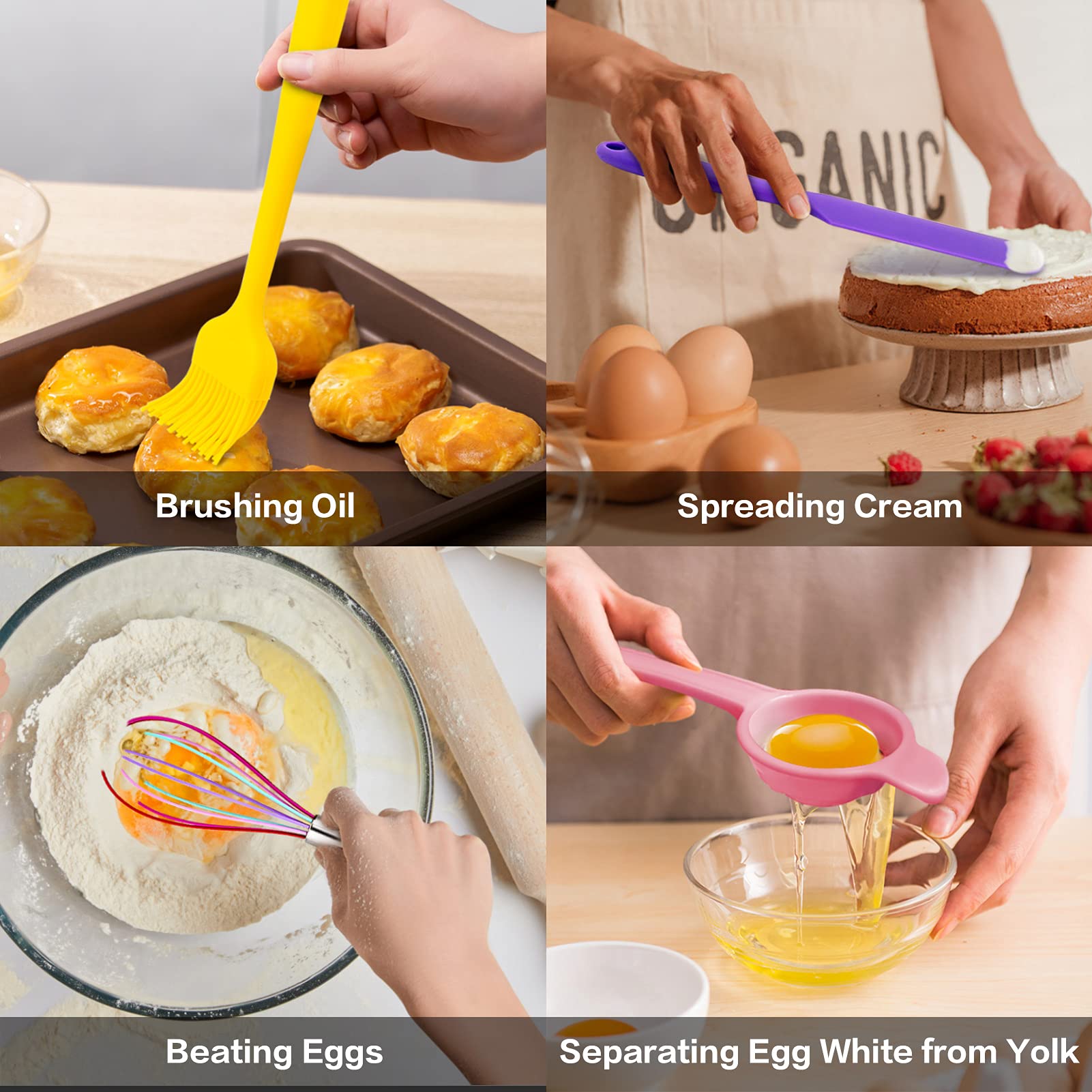 14 Pcs Silicone Spatulas Set, P&P Chef Colorful Heat Resistant Rubber Spatula For Nonstick Cookware, Include Jar Spatulas, Cooki