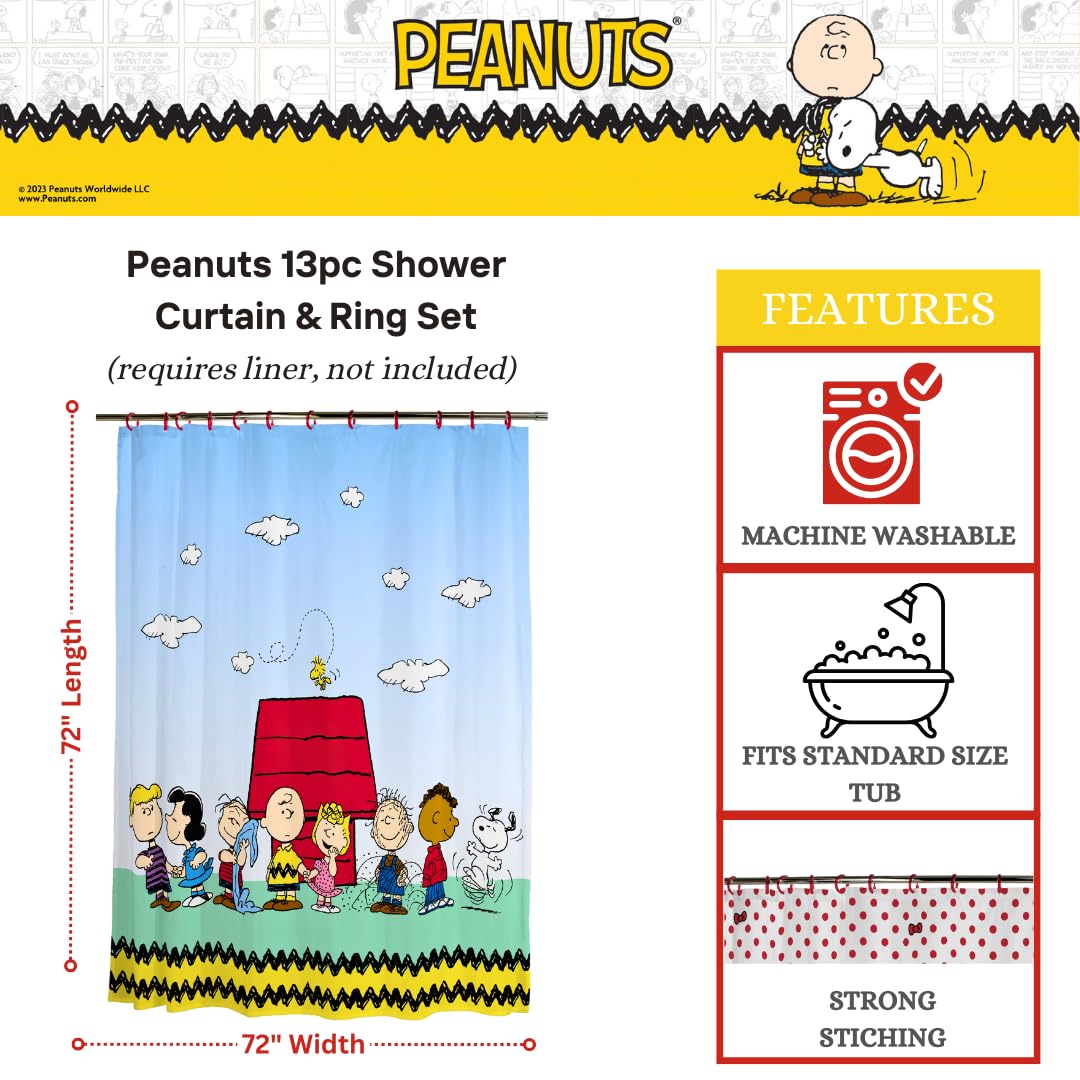 Franco Peanuts Shower Curtain Set, 72"x72", 100% Polyester, Model HS3138, 13 Pieces, Officially Licensed
