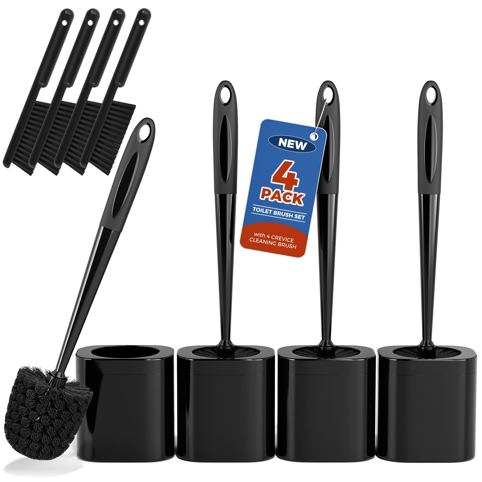 Holaloha Toilet Brush, 4 Pack Toilet Brush and Holder Set Bathroom Accessories, Toilet Bowl Brush and Holder with 4 Crevice Brus