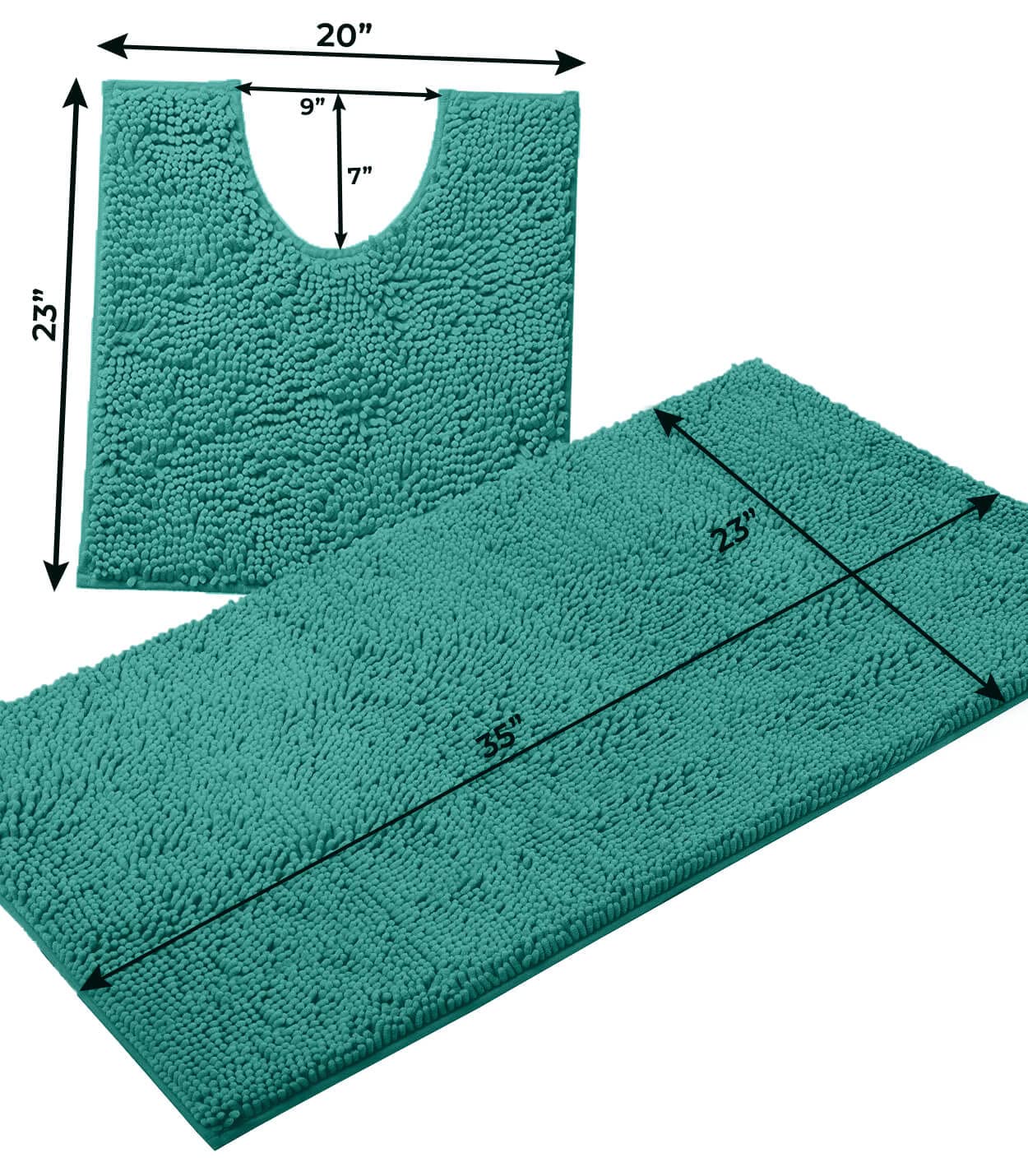 Luxurious 2-Piece Bathroom Rug Set In Turquoise: Chenille Bath Mat + U-Shaped Toilet Mat, Plush Anti-Slip Design, Microfiber Sha