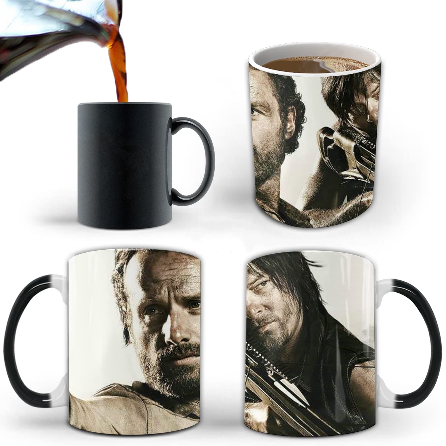 Aigori Rick And Daryl, The Walking Dead Coffee Mug(11Oz), Heat Sensitive Color Changing Coffee Mug, Twd Gift For Men Women Hallo