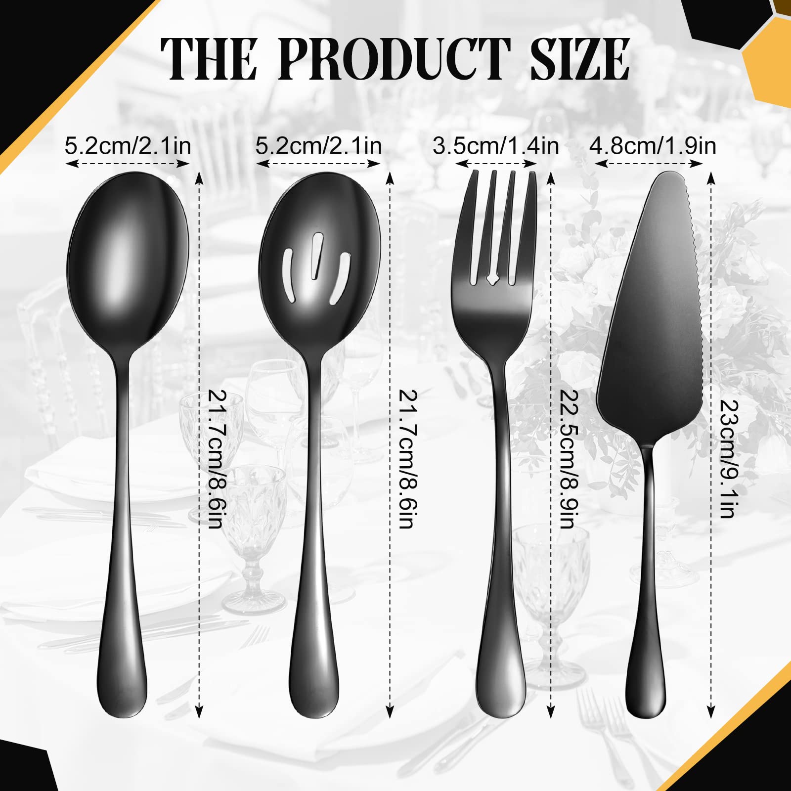 19 Pieces Serving Flatware Set Including Stainless Steel Spatulas, Forks, Spoons, Perforated Spoons, Soup Spoons, Skimmers Spoon