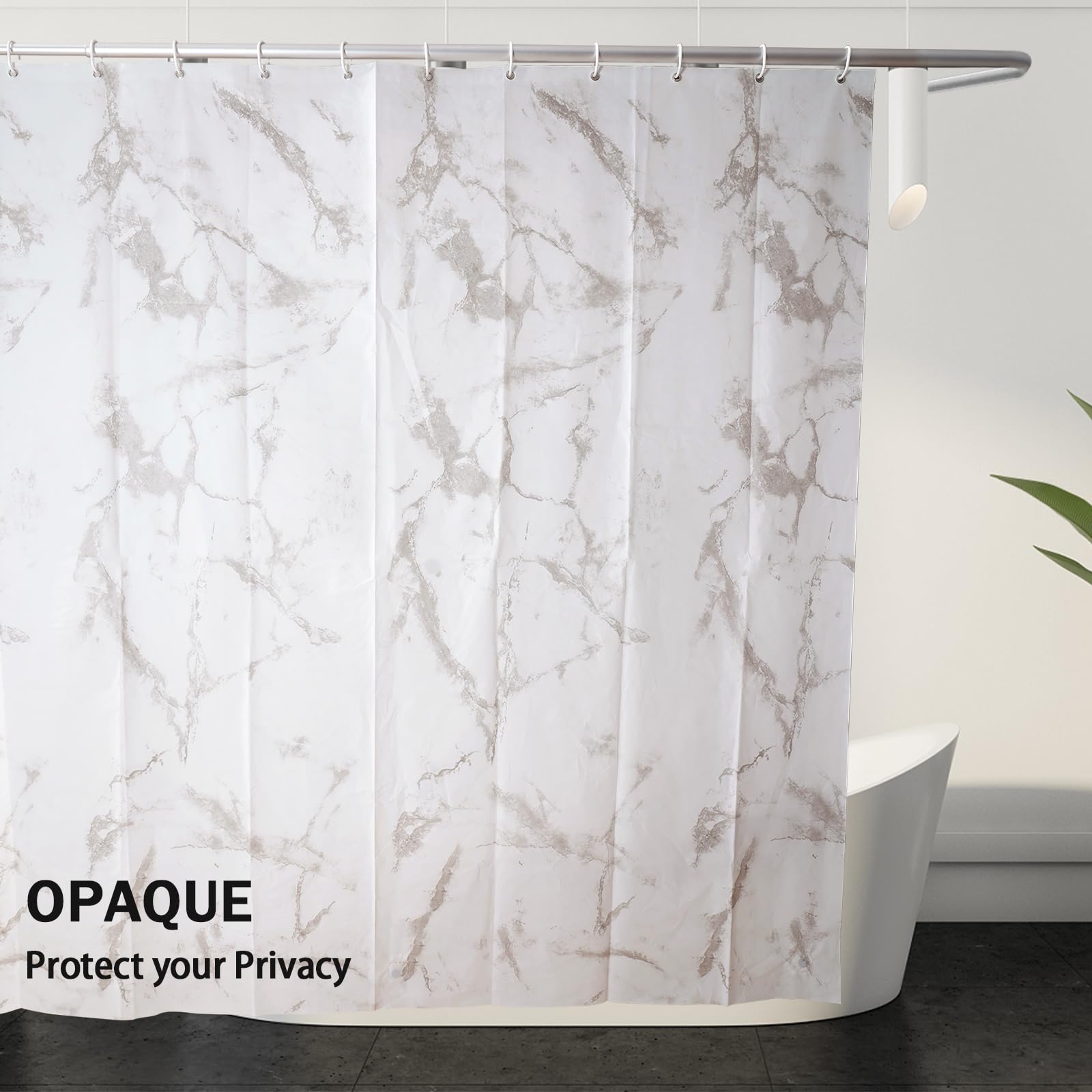 Marble Shower Curtain, Plastic Shower Curtain - 72 X 72 Inch, Translucent - Waterproof Peva Shower Curtain For Bathroom, 12 Plas