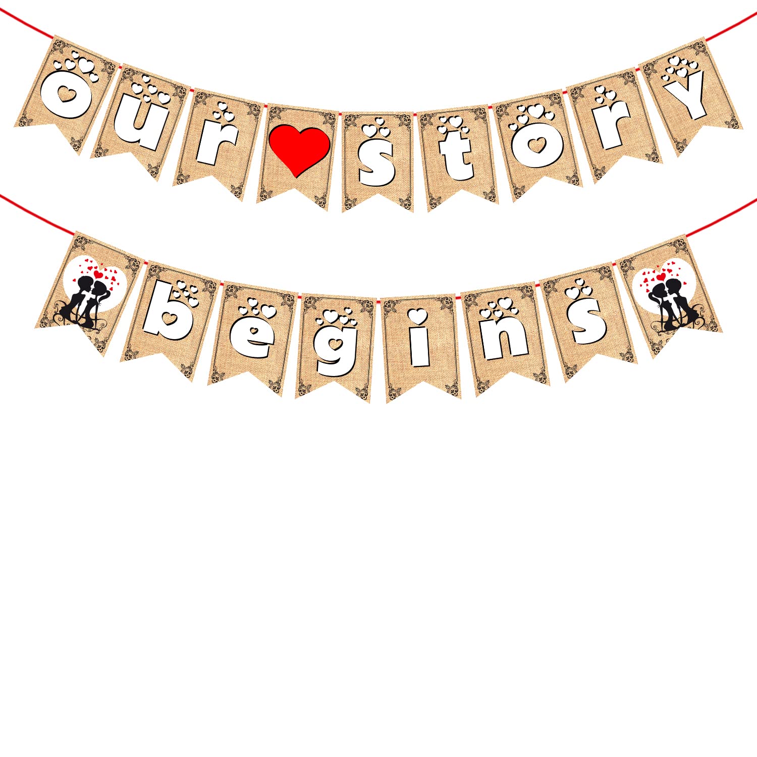 Zyozique Our Story Begin Paper Banner Valentines Day Paper Bunting Paper Banner Valentines Day Paper Banner for Home Wall Valen