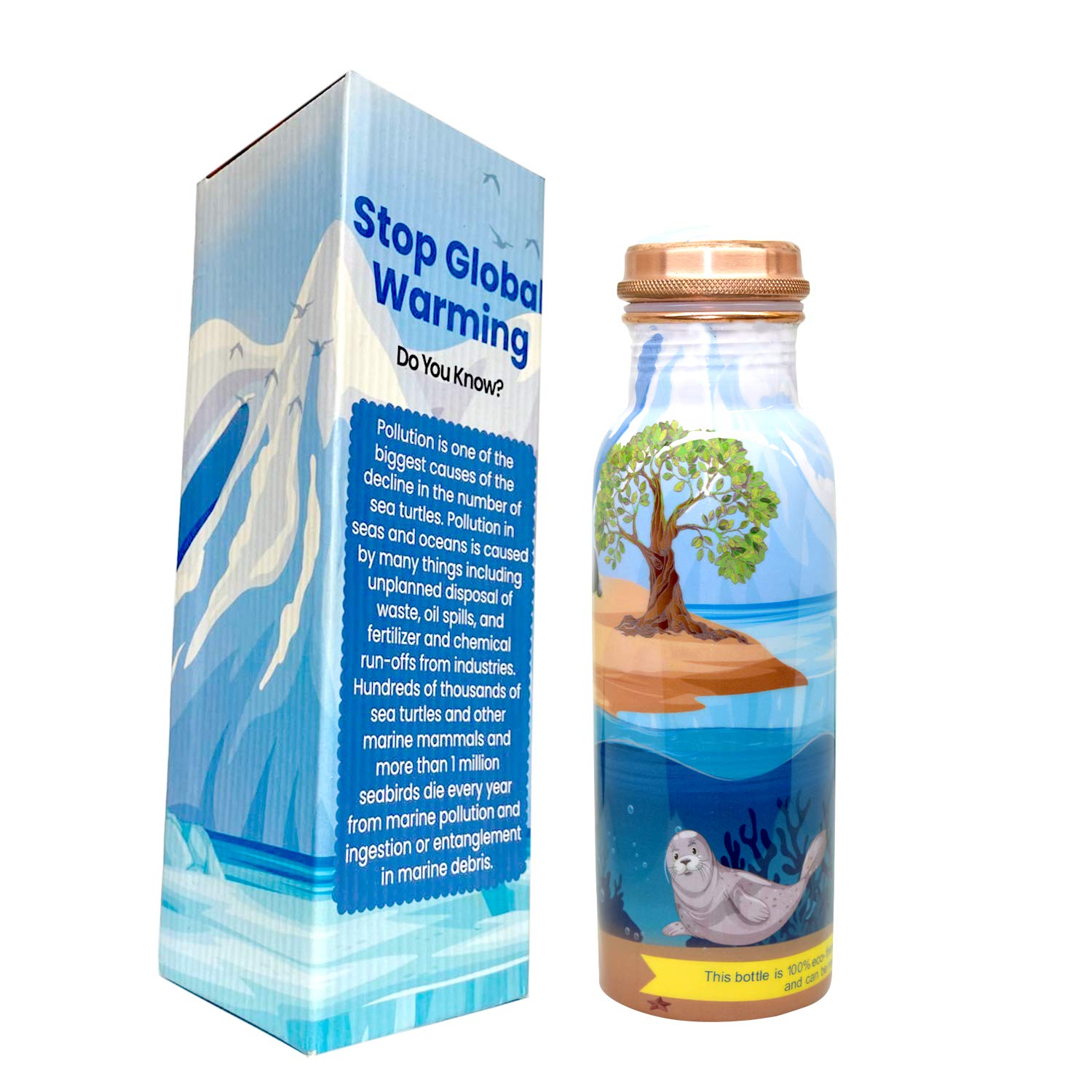 Ecobottles - 100% Pure Copper Water Bottles | Easy-To-Use And Carry, Fancy Prints | Non-Insulated Bottles With Health Benefits A