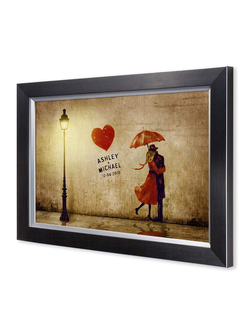 Ipic - Our First Kiss Personalized Framed Artwork For Romantic Anniversary And Wedding Gifts; Picture Size: 18X12, Framed Size:
