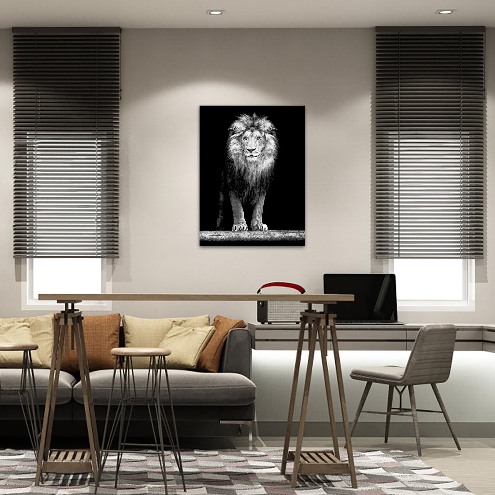 Levvarts - Lion Pictures Wall Art Black And White Lion Portrait Canvas Painting For Living Room Office Decoration Ready To Hang