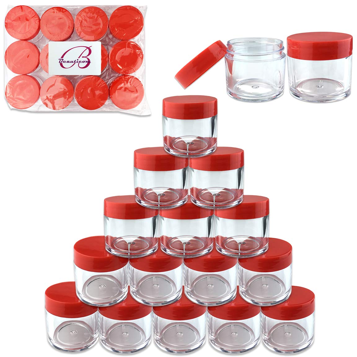 Beauticom 30G/30Ml (1 Fl Oz) Round Clear Jars With Flat Top Lids For Creams, Lotions, Make Up, Powders, Glitters, And More... (C