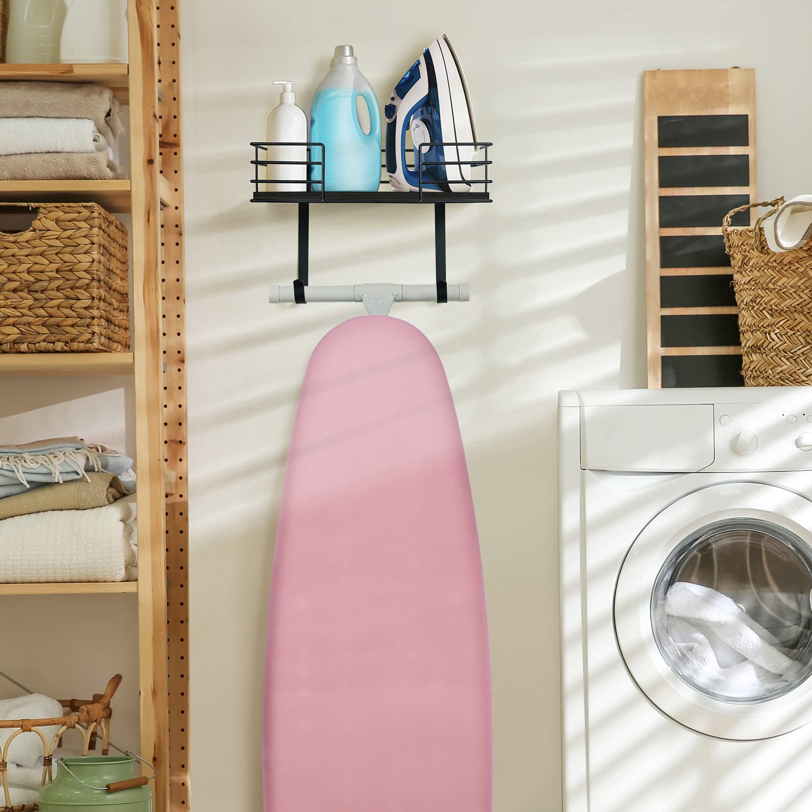 Thygiftree Ironing Board Hanger Wall Mount, Ironing Board Holder With Shelf,Laundry Room Iron And Ironing Board Holder, Laundry