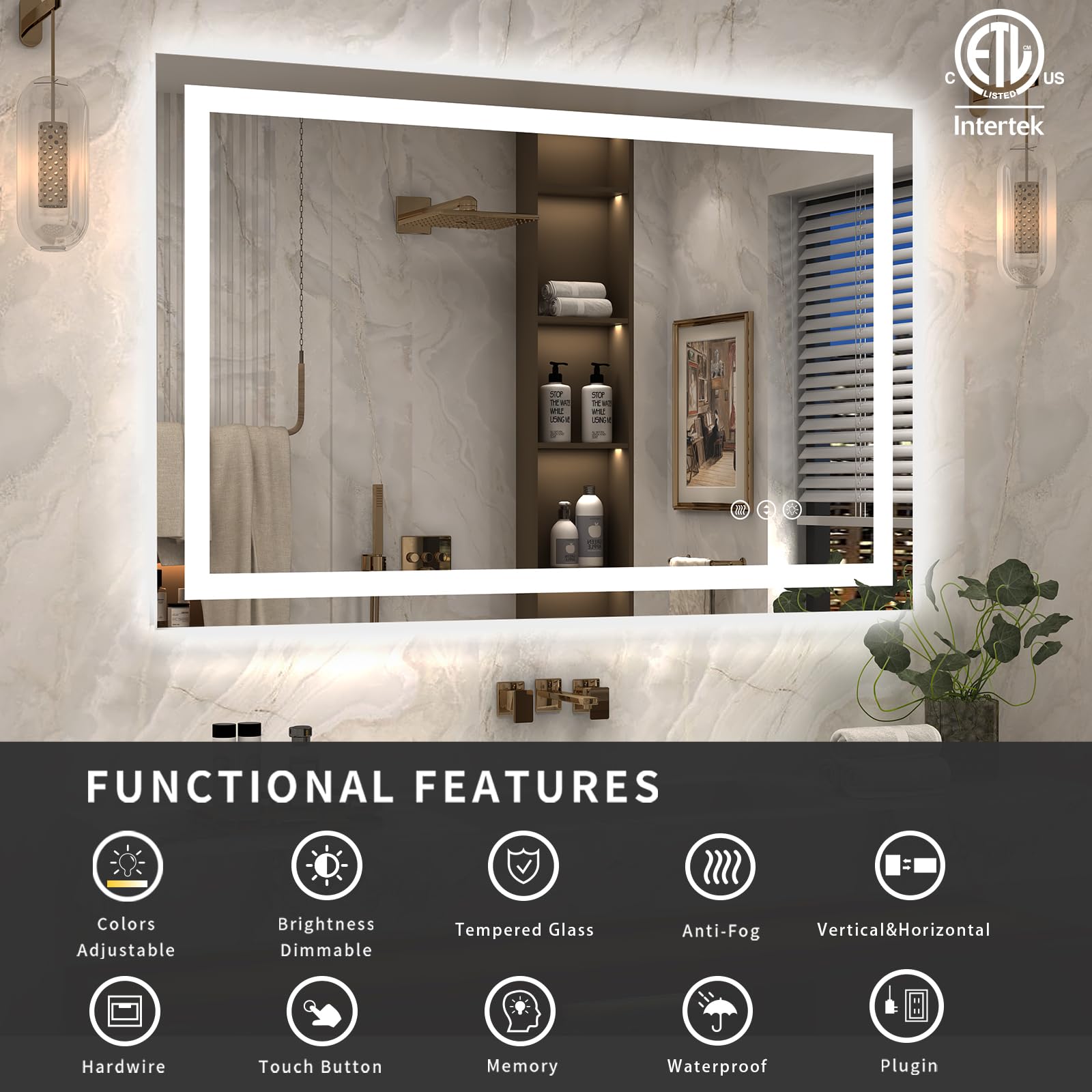 ODDSAN 48x 30 LED Lighted Bathroom Mirror Over Sink  Vanity Mirror with Lights for Wall  Dimmable  Defogger  Shatter-Proof  3 Colors  ETL Listed (Front + Backlit)