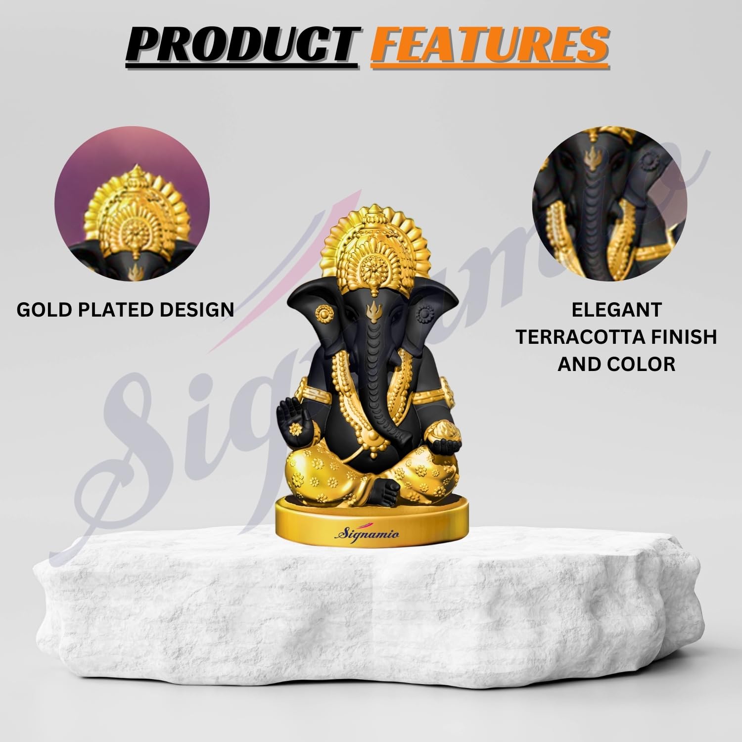 Signamio Handcrafted Black Ganesha Idol For Car Dashboard Item: Ganesh Ji, Ganpati Bappa Murti For Home Decor - Exquisite Car Go