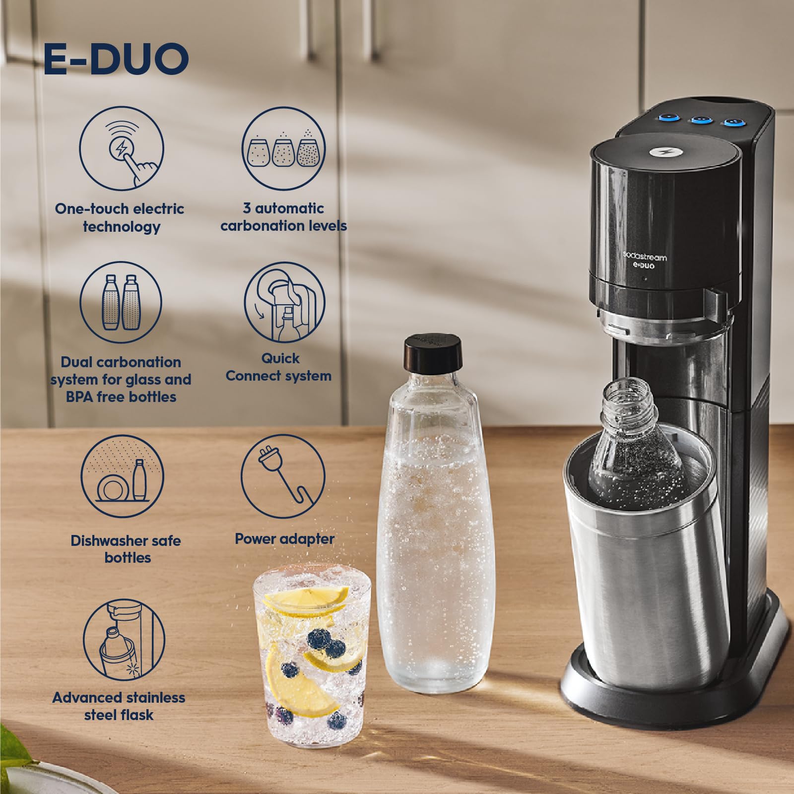 SodaStream Aqua Fizz Sparkling Water Maker Starter Kit - Glass Carbonator, Black, Includes 2 Glass Carafes & CO2 Cylinder, Model 1016512015