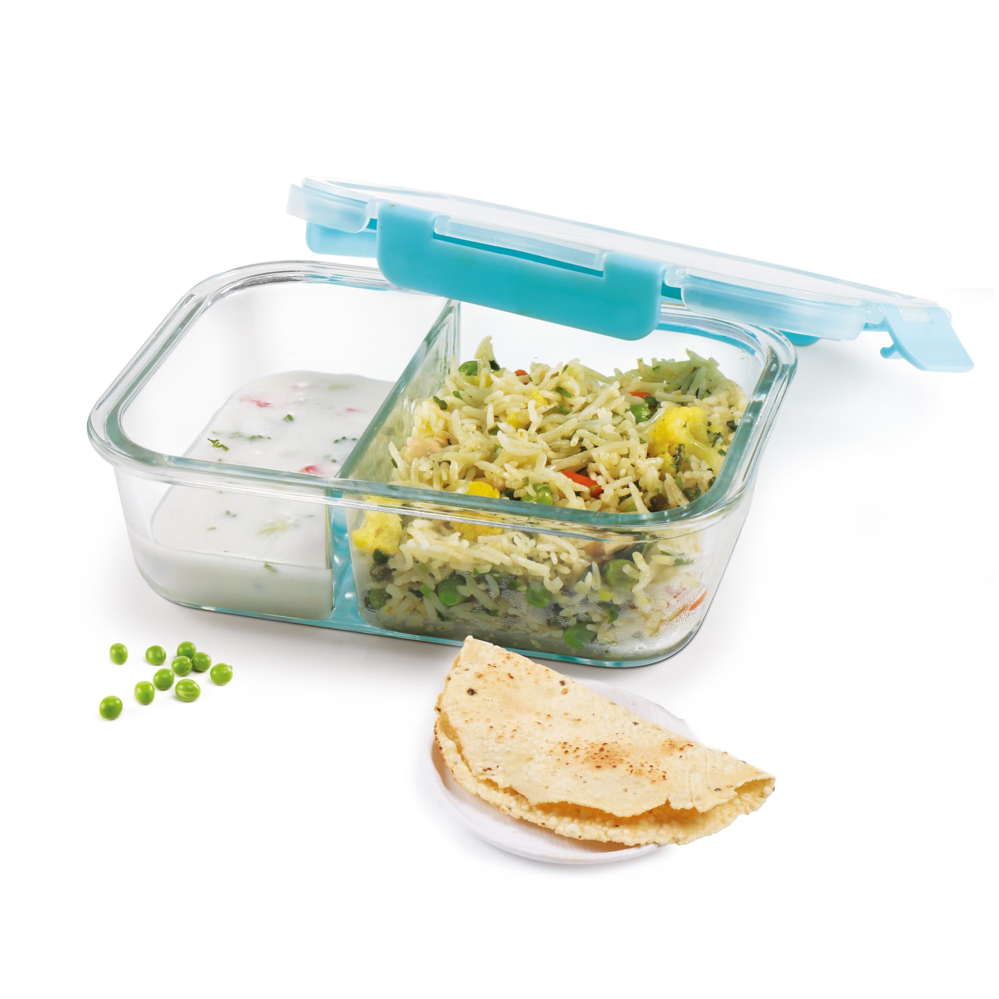 Treo By Milton Hi Borosilicate Clip Fresh Rectangular Divider Container, 1000 Ml, 1 Piece