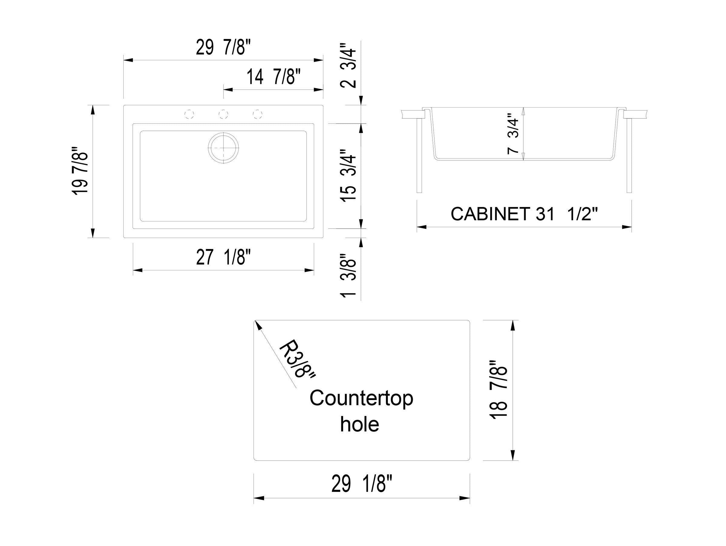 Alfi Brand Ab3020Di-Bla Drop-In Single Bowl Granite Composite Kitchen Sink, 30'', Black