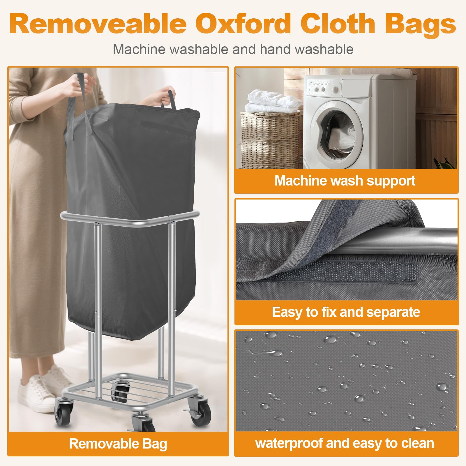 Hodonas 115L Laundry Basket With Wheels, 30 Gal. Rolling Laundry Hamper, Removable And Machine Washable Liner, Steel Frame, Tall