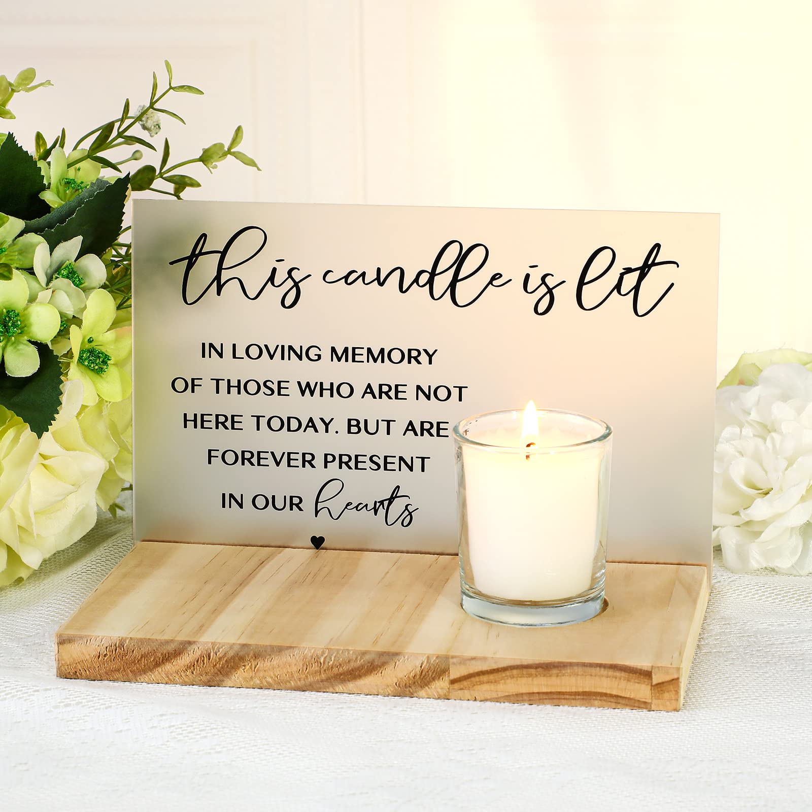 3 Pcs Sympathy Gifts Memorial Candle Acrylic and Wooden In Loving Memory Wedding Signs for Loss of Loved One Memorial Sign Berea
