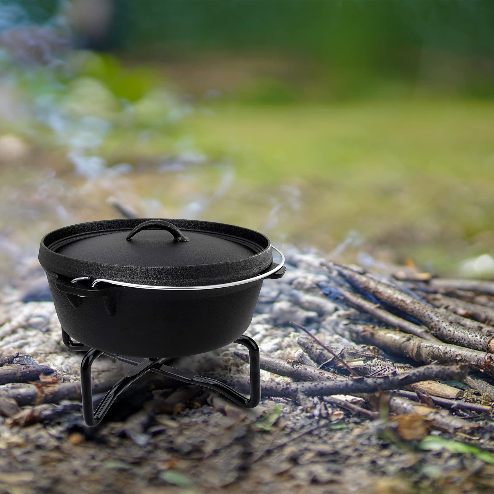 Stanbroil 8'' Cast Iron Folding Dutch Oven Lid Stand For Campfire Cooking, 4-In-1 Folding Pot Stand Camp Dutch Oven Tool