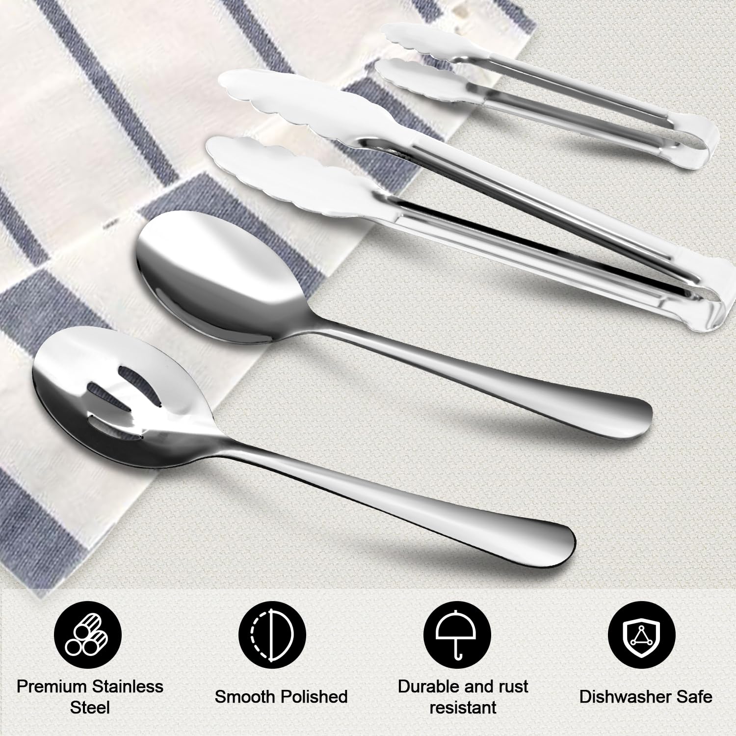 12Pcs Stainless Steel Serving Utensils Sets - Large Serving Spoons,Slotted Spoons,Serving Tongs,Appetizer Tongs,Utensills Sets F
