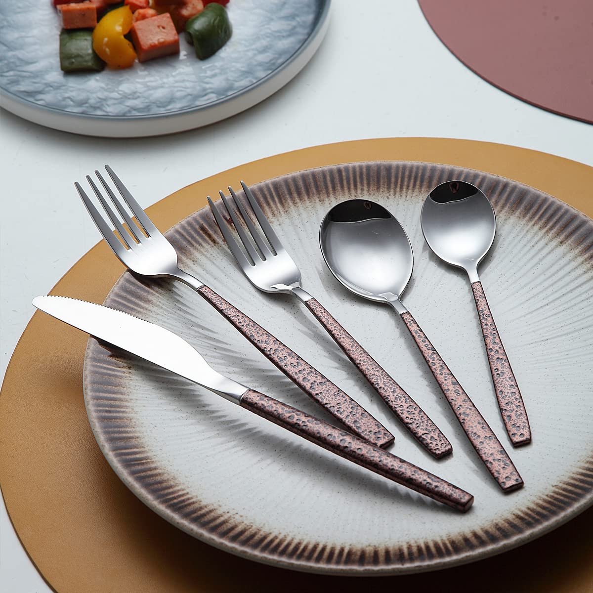 Berglander Silverware Set 20 Pieces With Moon Surface Handle And Shiny Mouth, Stainless Steel Modern Flatware Set Utensils Set C