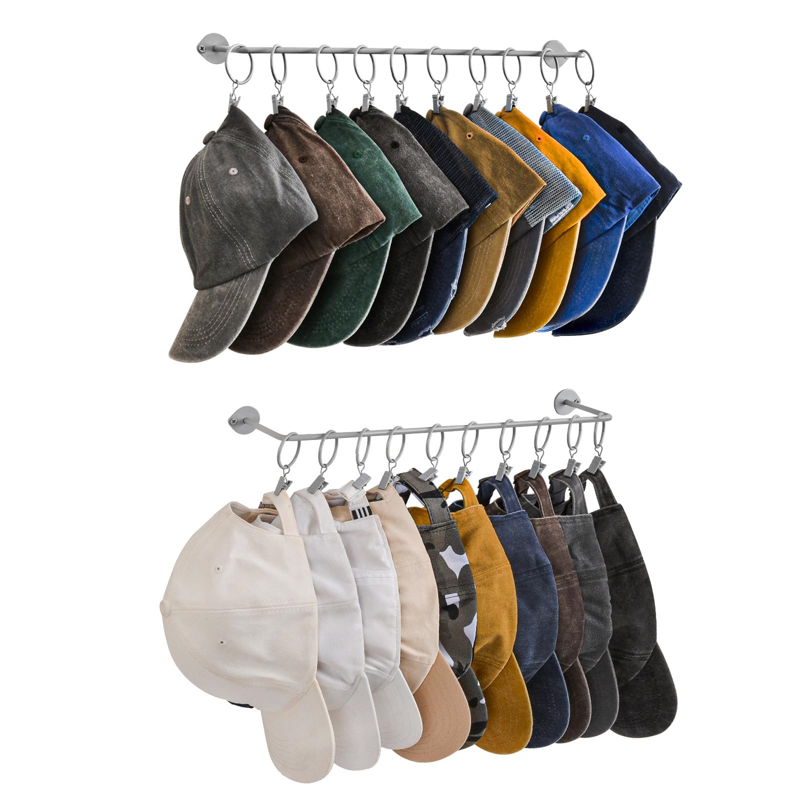 Viklluyr Hat Rack Baseball Cap Wall Organizer - Closet Hats Holder With 20 Hooks - Metal Caps Storage Wall Mounted Hat Hanger Se