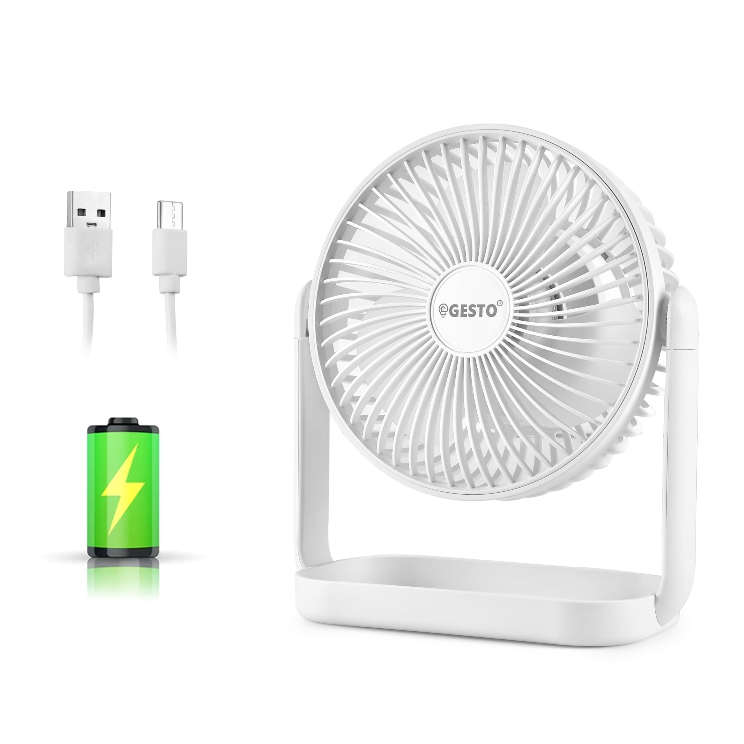 Gesto 6.9 Inch High Speed Rechargeable Table Fan For Home Usb Charging Battery Fan With Led Light | 2400Mah Battery For Upto 8 