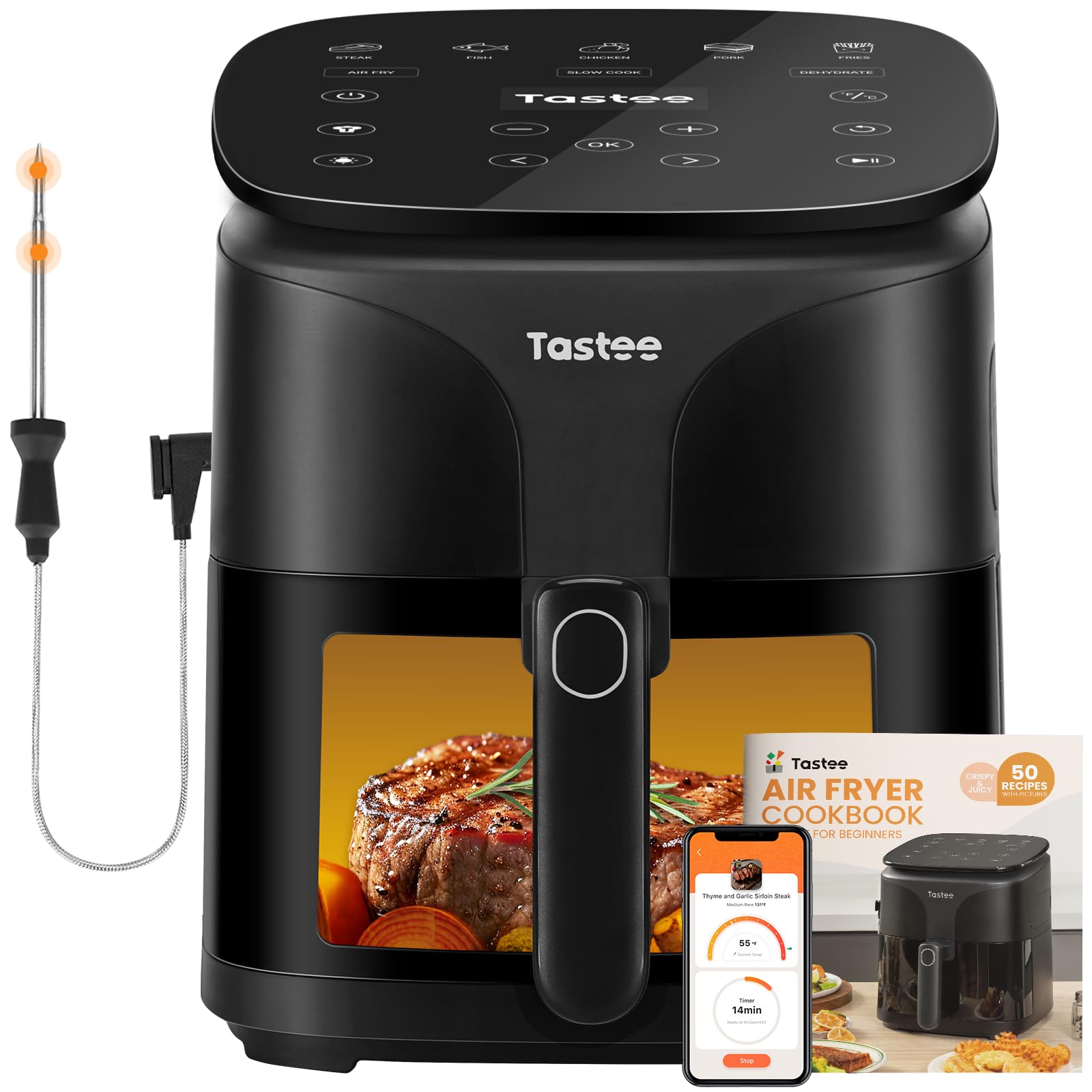 Tastee Air Fryer, 8-in-1 Compact 5.5QT AirFryers, 450F Digital Airfryer Dehydrator with Dual-sensor Smart Probe, 24 Presets One-