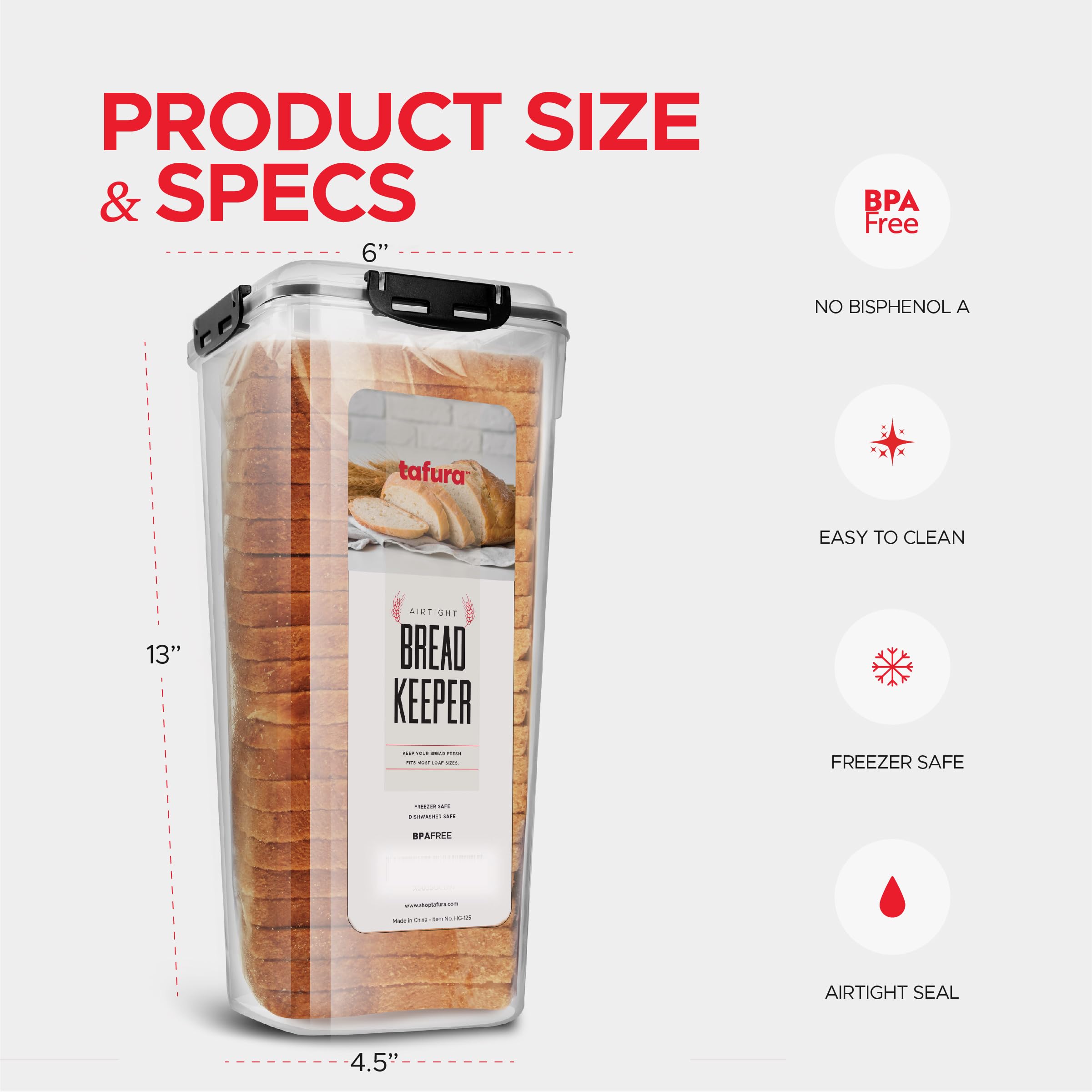 Tafura Bread Container | Plastic Bread Box | Bread Keeper With Airtight Lid | Bread Storage Loaf Container | Airtight Loaf Bread