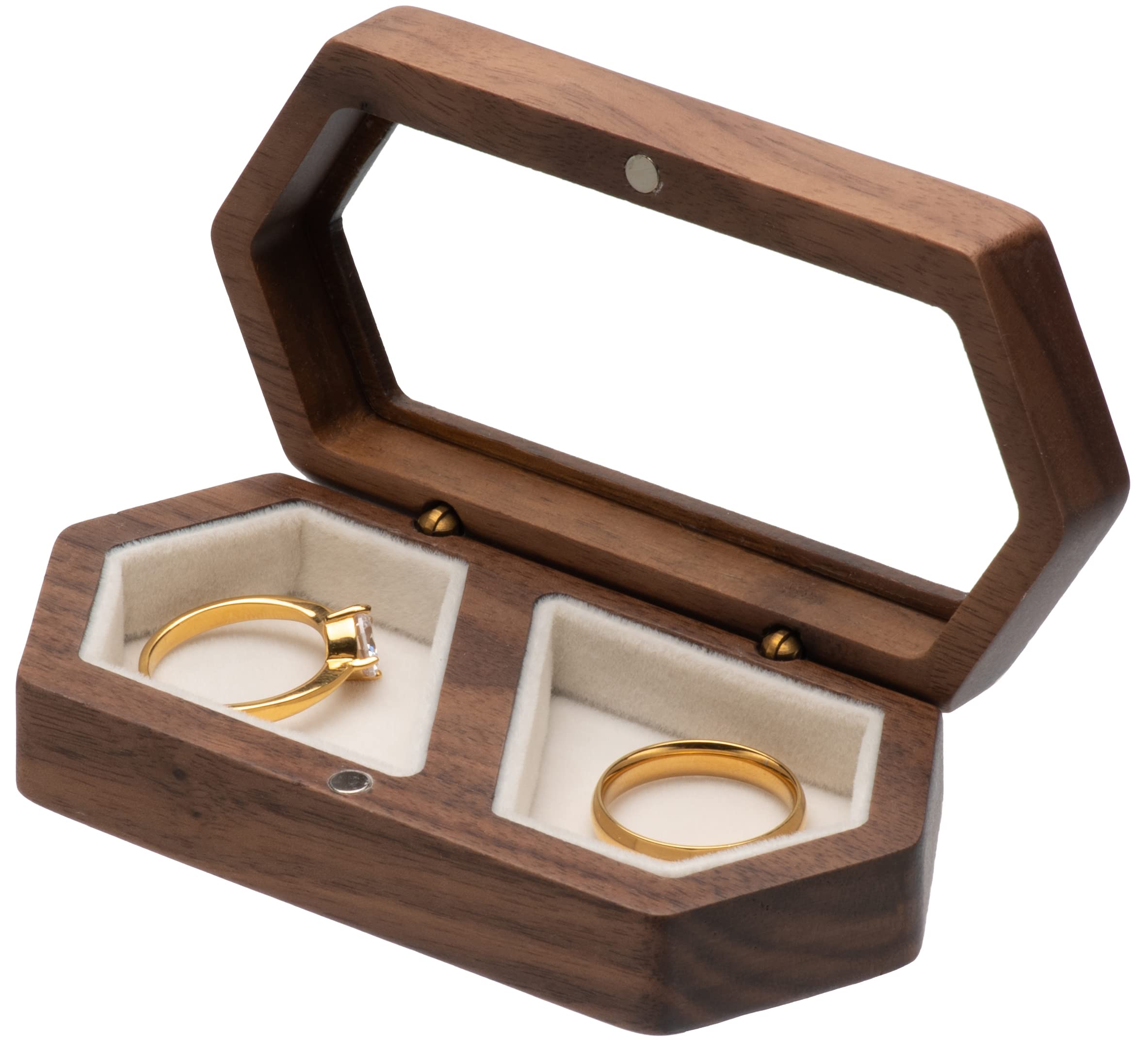 Cosiso Engagement Wooden Ring Box For 2 Rings, Portable Wedding Ring Box For Wedding Ceremony Proposal