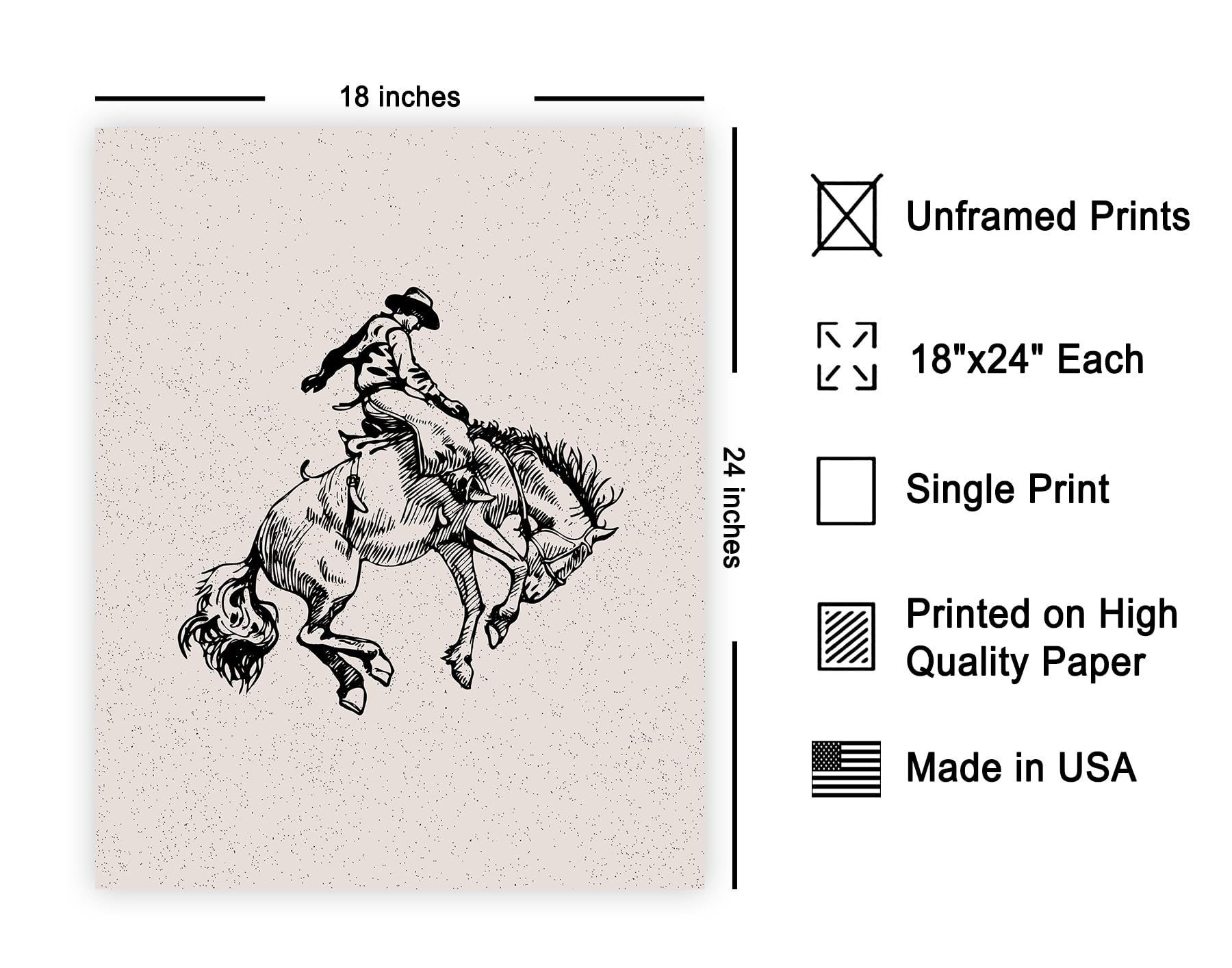 Poster Master Cowboy Poster - Retro Cowboy On Bucking Horse Print - Rodeo Art - Western Art - Wild West Art - Gift For Him & Her