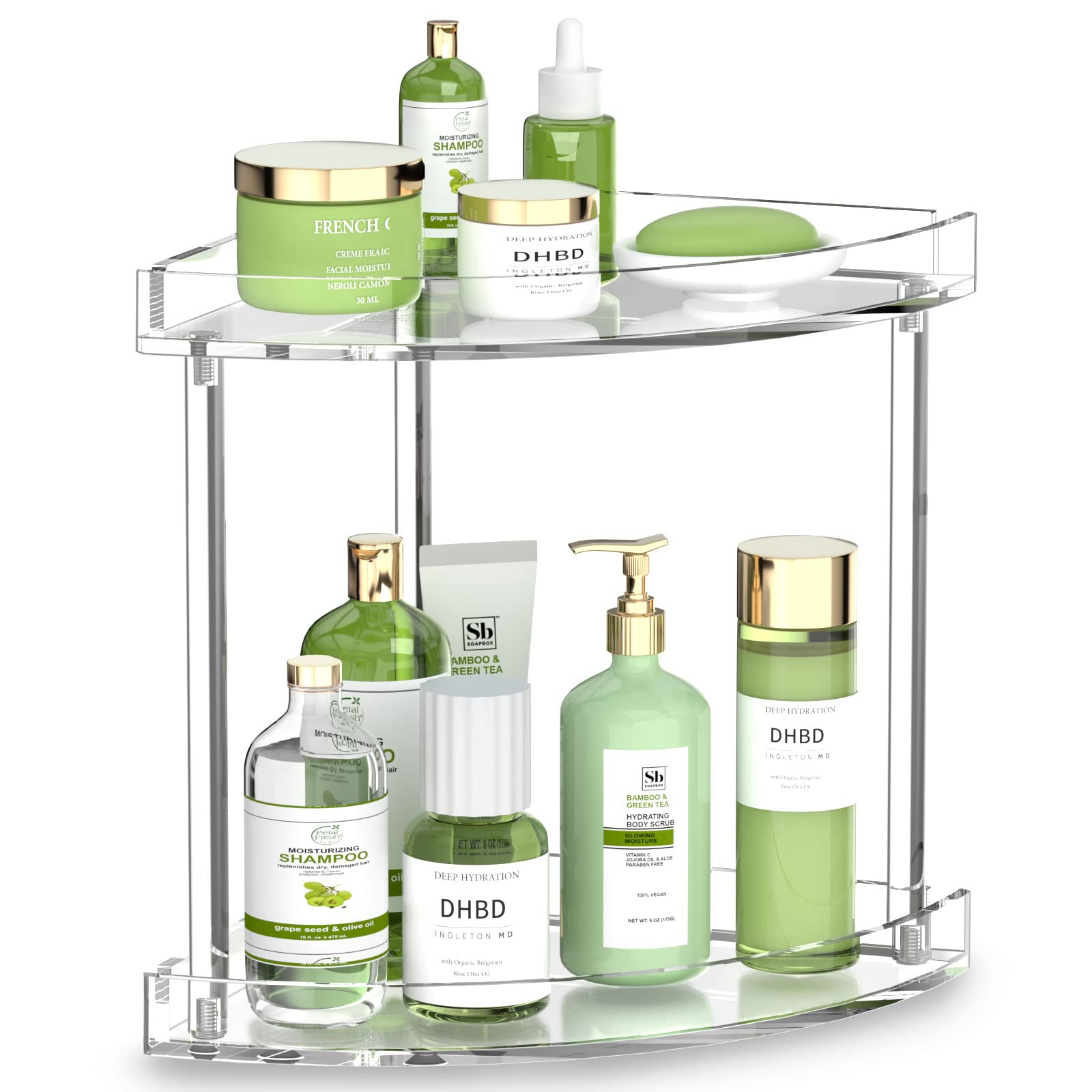 Npplus 2 Tier Acrylic Bathroom Counter Organizer, Clear Bathroom Countertop Corner Organizer, 2-Tier Corner Storage Shelf Vanity