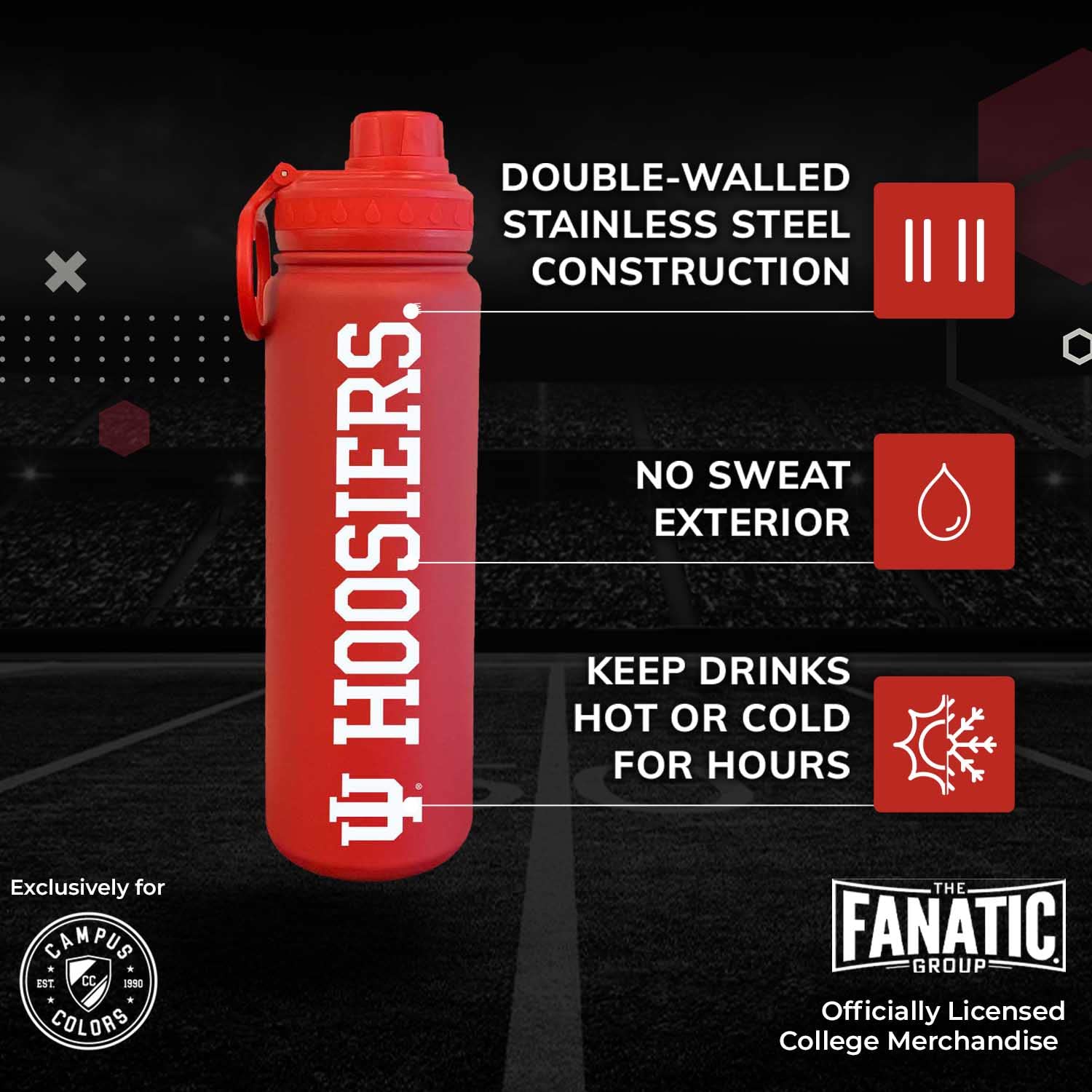 Campus Colors Ncaa Stainless Steel Water Bottle - Twist On Cap - 24 Oz - Carry Clip - Keeps Your Drinks Hot Or Cold For Hours (I