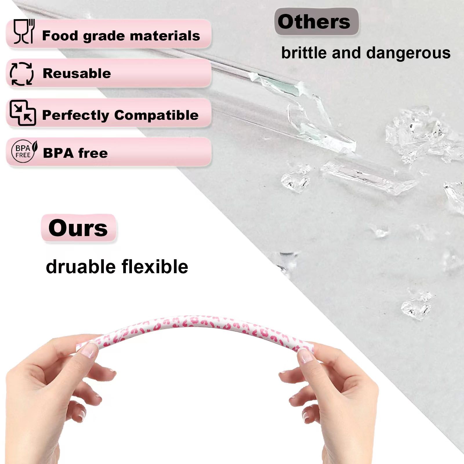 40Oz Replacement Straws 8 Pack | 40Oz Tumbler Leopard Straws, Cheetah Straws, Iced Coffee Straws, 12 Inches Extra Long Straws, L