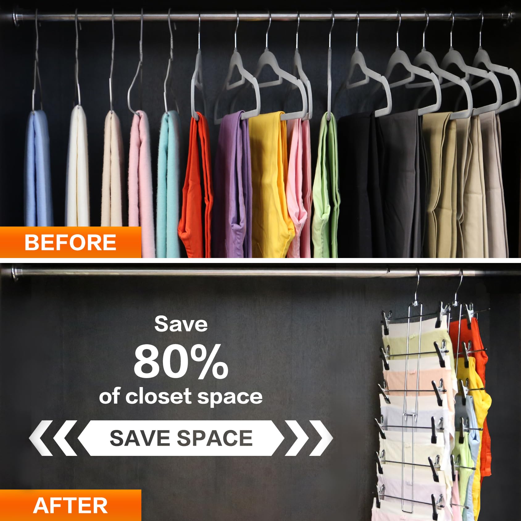 Closet Organizers And Storage, 6 Tier Storage And Organization Pants Hangers Space Saving, Metal Skirt Hangers With Adjustable C