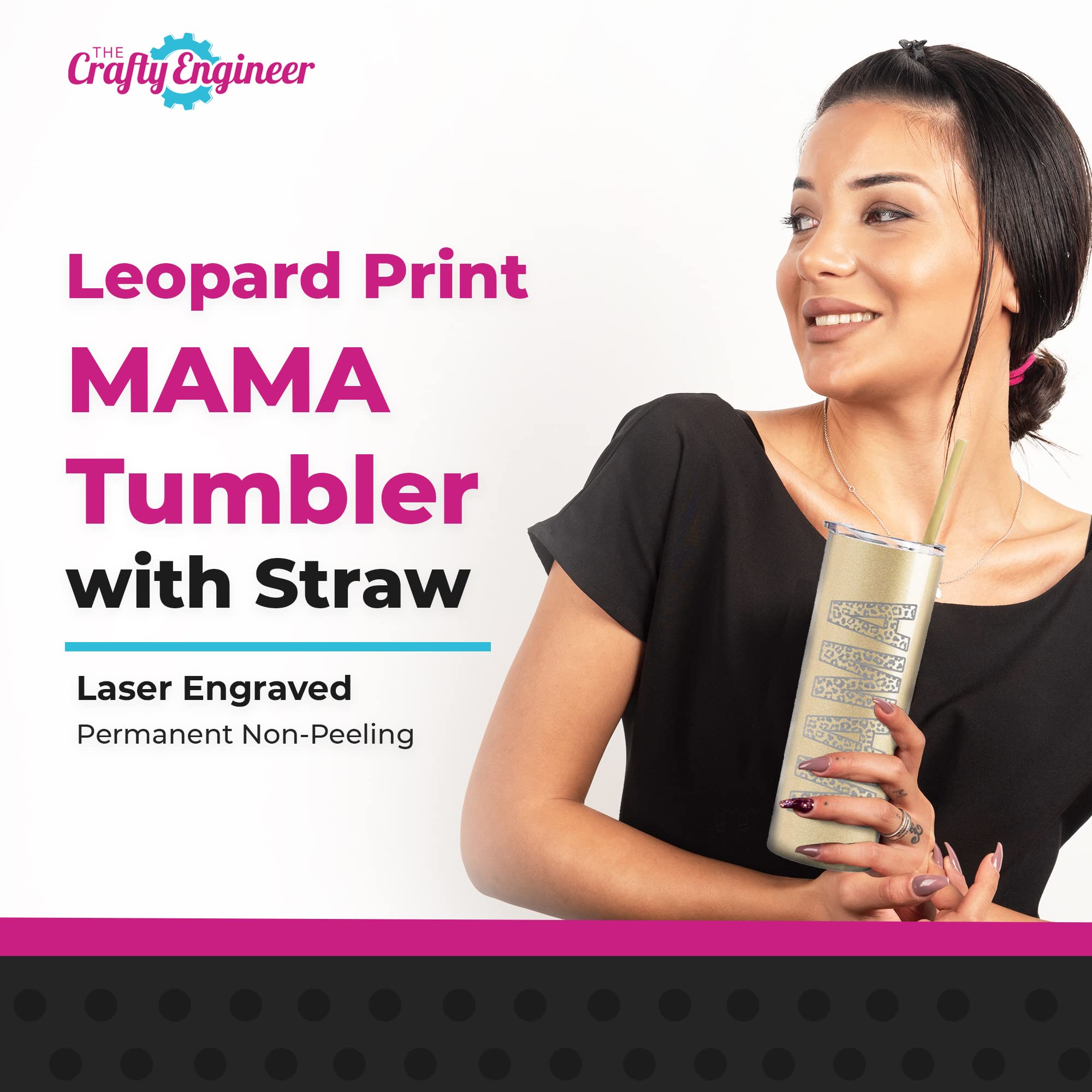 The Crafty Engineer (Matte Black Leopard Print Mama Tumbler - 20 Oz Leopard Mama Tumbler - Laser Engraved Mama Print Leopard Des