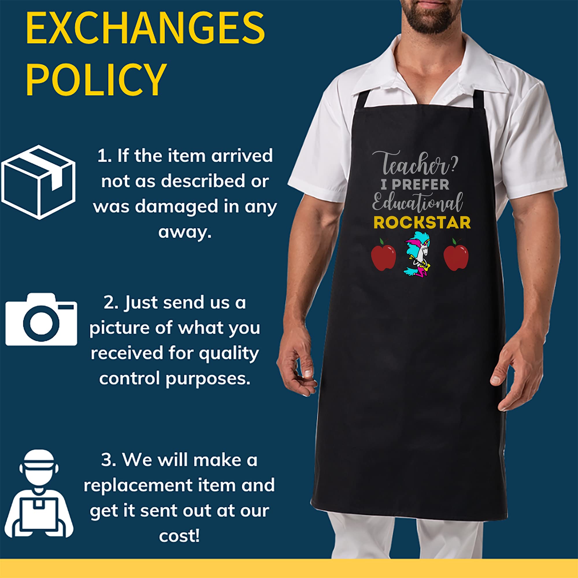 Xpuffer Teacher Apron - Teacher Black Cook - I Prefer Educational Rockstar Back To School Cooking Aprons Kitchen Decor - Apron S