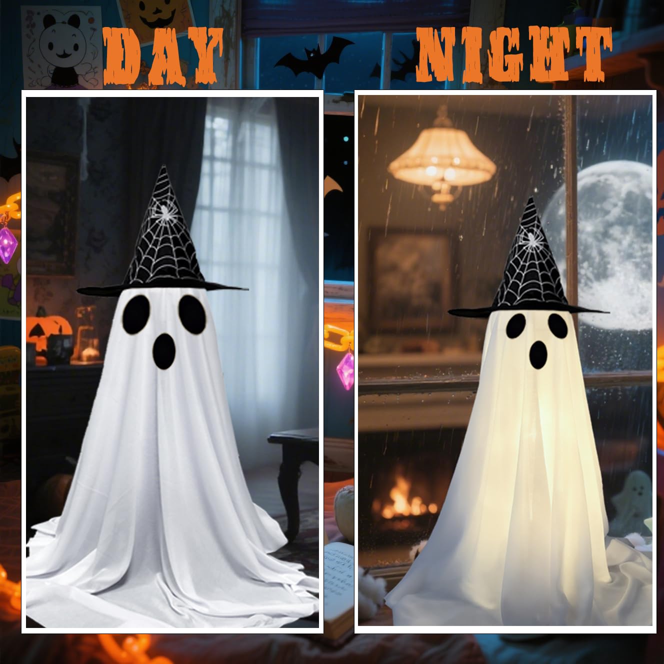 Halloween Outdoor Decor - 2 Pack Halloween Ghost Decorations with 8 Modes LED Light - Scary Standing Ghosts Decor for Indoor Fro