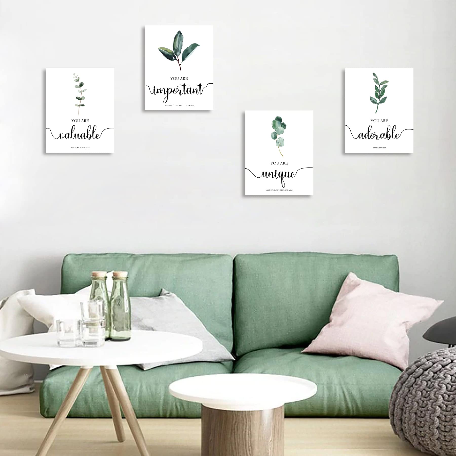 FRAMED Motivational Wall Art  Inspirational Quote Wall Art  Boho Botanical Leaf Wall Decor  Office Study Living Room Bedroom Decor  Set of 4  8x10 inch (20x25 cm)