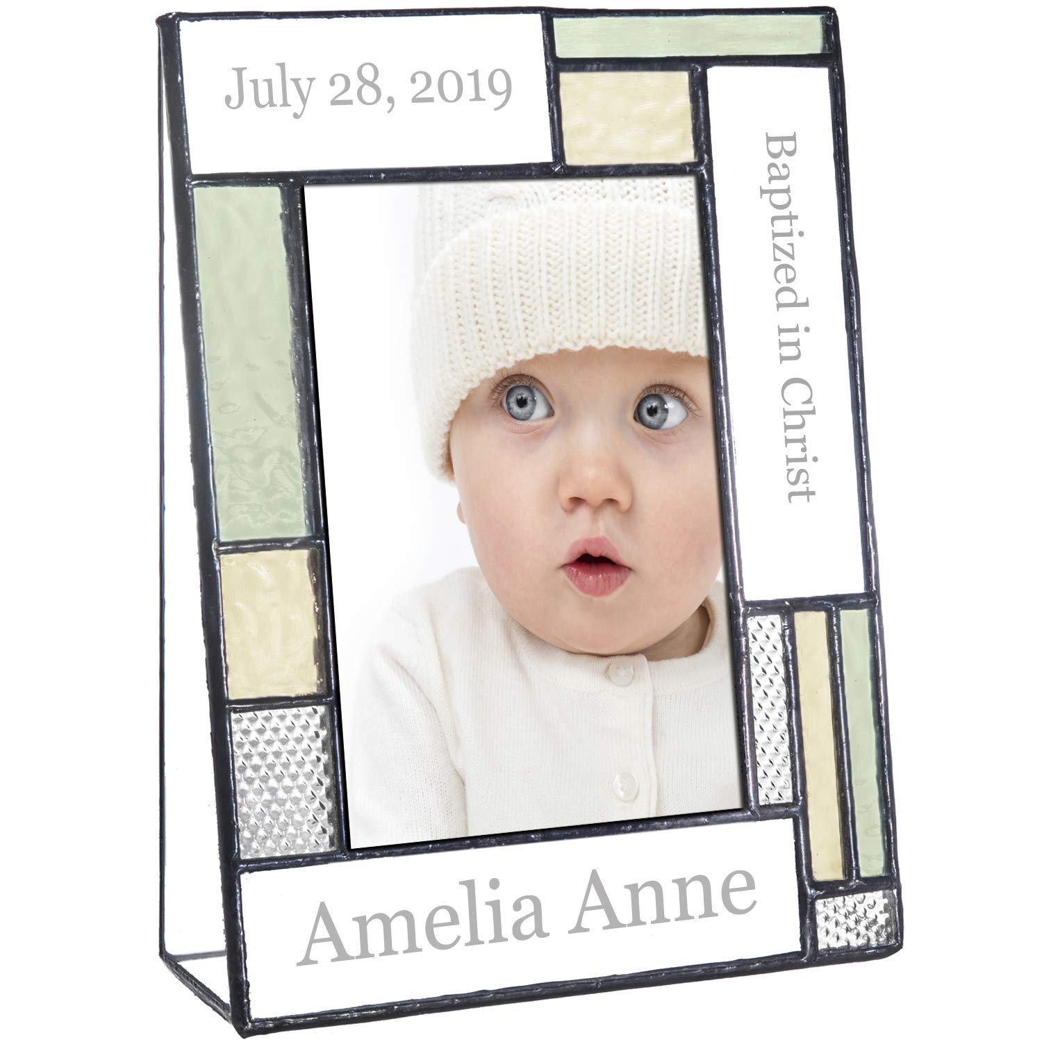 Baptism Gifts For Girls Or Boys Personalized Picture Frame Custom Engraved Glass 4x6 Vertical Photo Green And Antique Yellow J D