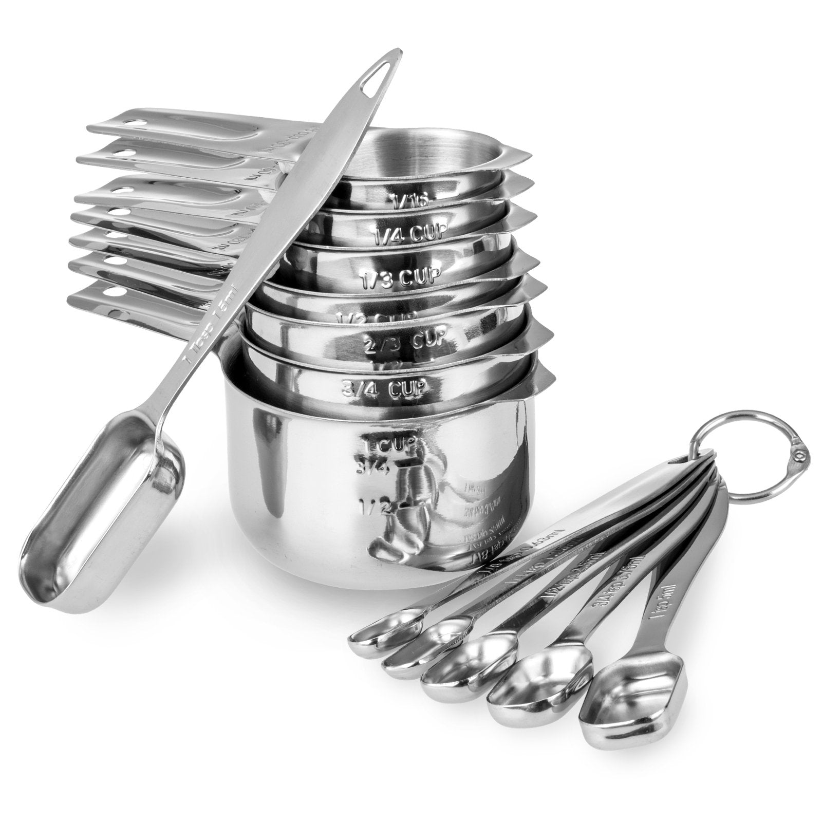 13Piece Measuring Cups and Spoons Set, 18/8 Stainless Steel, Silver