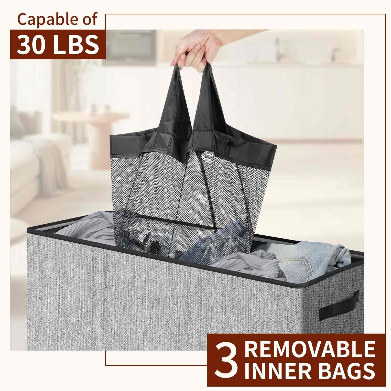 Relefree Laundry Hamper 3 Section,180L Large Laundry Basket For Laundry Sorting,Clothes Hamper With 3 Removable Bags,Laundry Ham