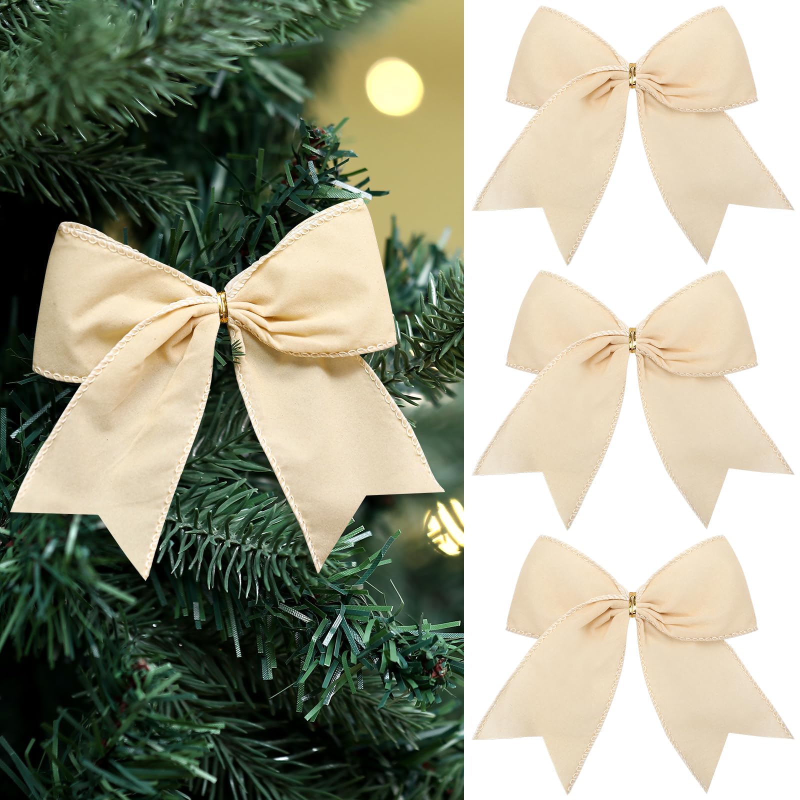 Janinka 12 Pcs Cream White Christmas Velvet Bows 6 Inch Rustic Wreath Gift Bows Vintage Xmas Velvet Ribbon Bow Ornaments for Xma