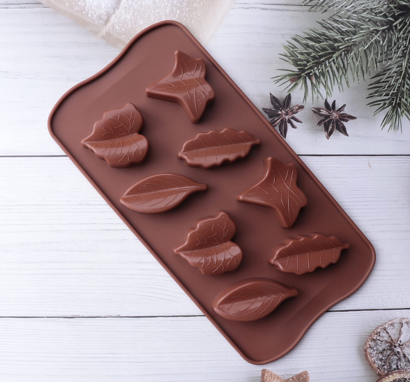 Ruwado 2 Pcs Maple Leaves Silicone Mold Brown Autumn Leaf Shape Fondant Mold Tray For Chocolate Baking Cupcake Topper Decoration