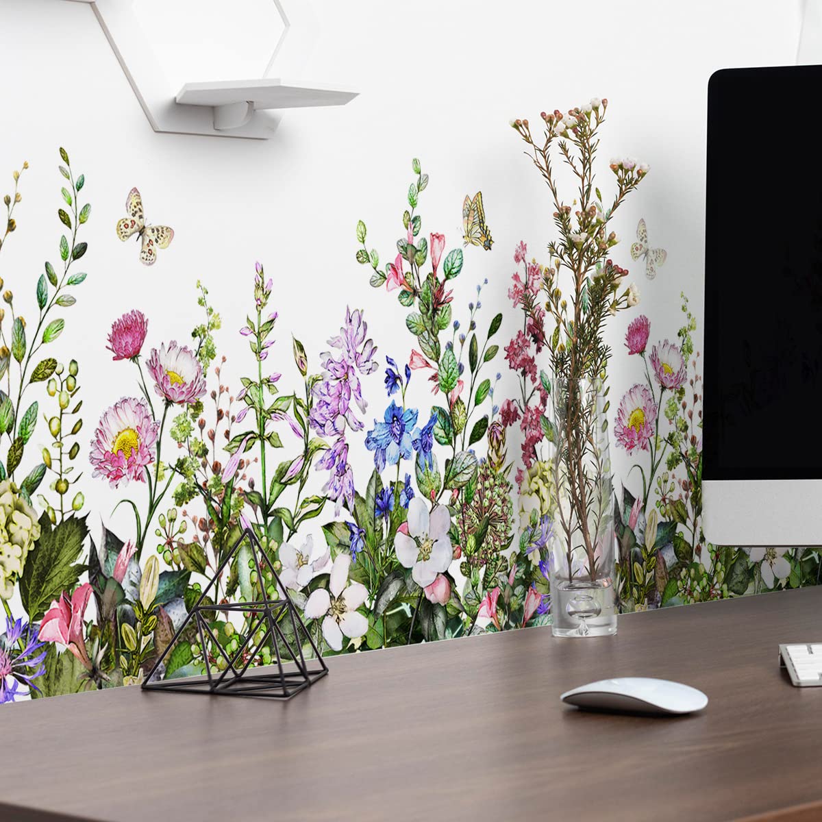 Mirabuy Big Plant Grass Wall Corner Stickers Flowers With Butterflies Base Board Skirting Line Wall Decals For Bedroom Living Ro