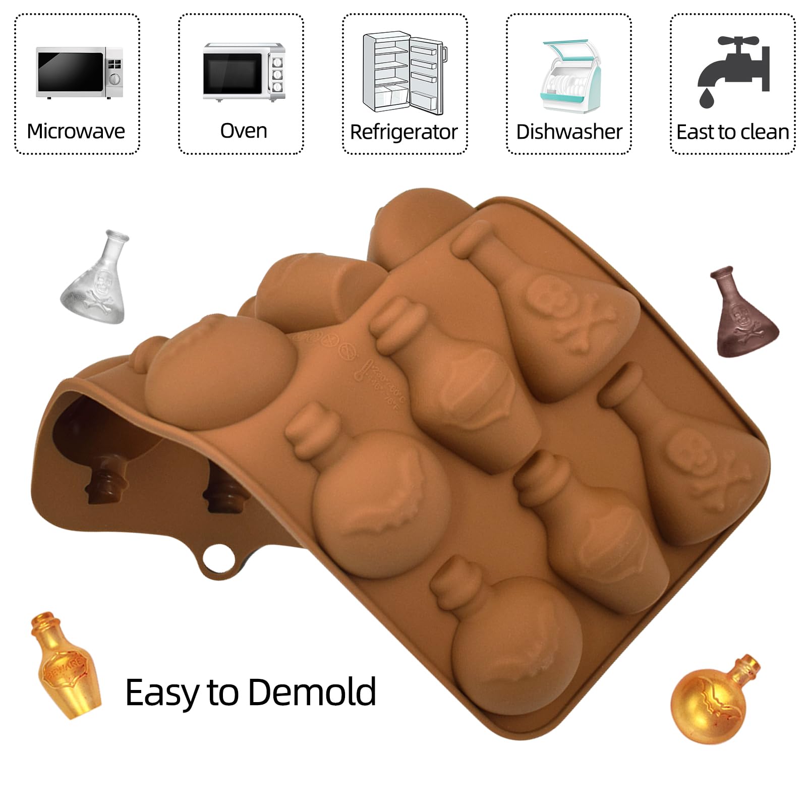 Halloween Chocolate Molds 3Pcs Silicone Candy Molds Halloween Apothecary Potion Bottle For Ice Cube Jelly Crayon Gummy Cupcake D